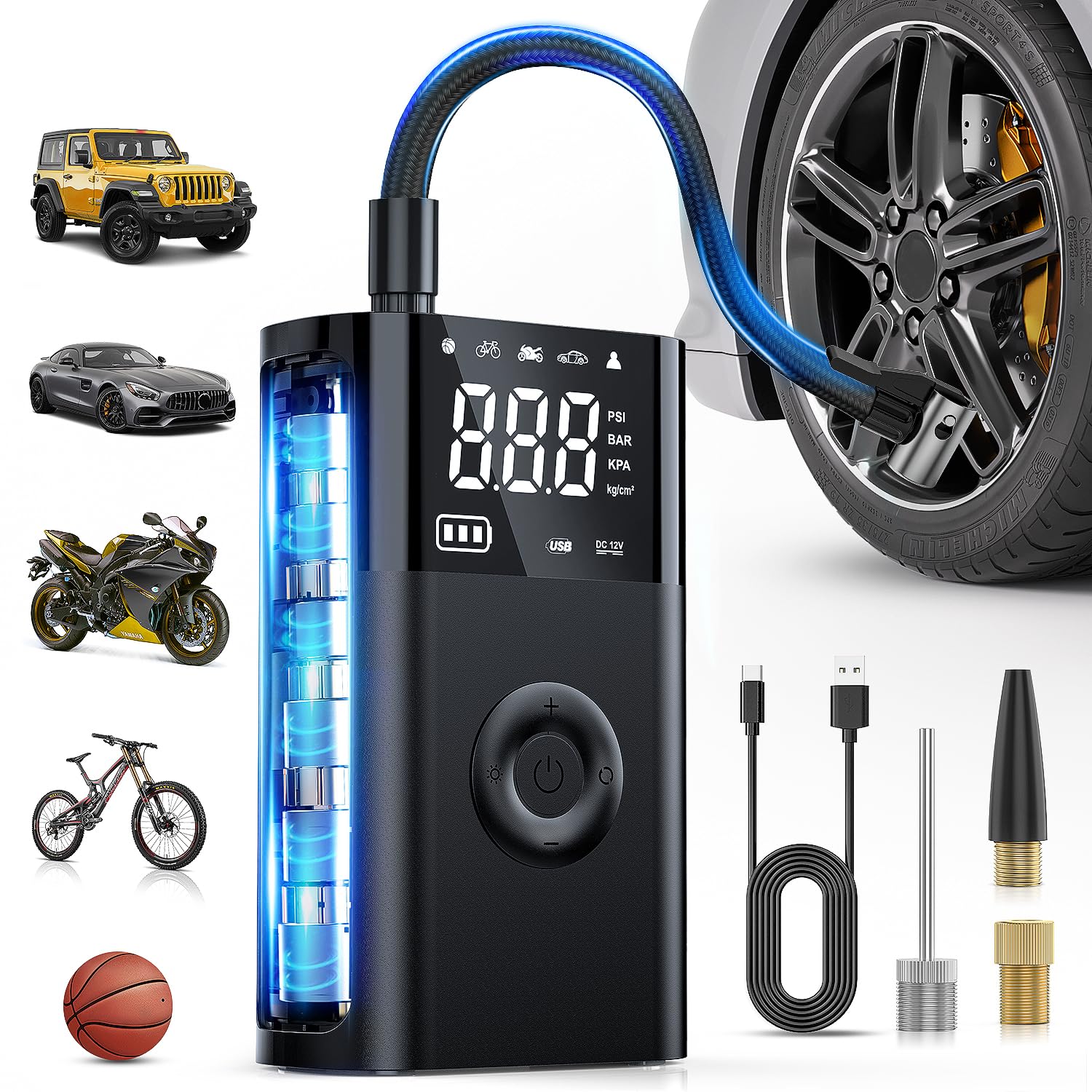 Nilight Tire Inflator Portable Air Compressor Battery Rechargeable 12Vdc 150Psi Cordless Auto Shutoff W/Digital Pressure Gauge 2