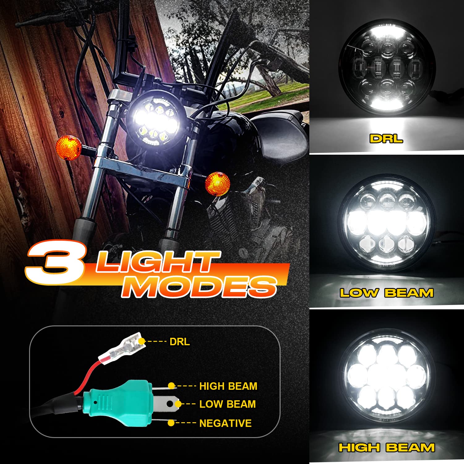 DOT Approved 80W 5-3/4'' 5.75'' Round LED Projection Headlight Compatible with Dyna Street Bob Super Wide Glide Low Rider Night