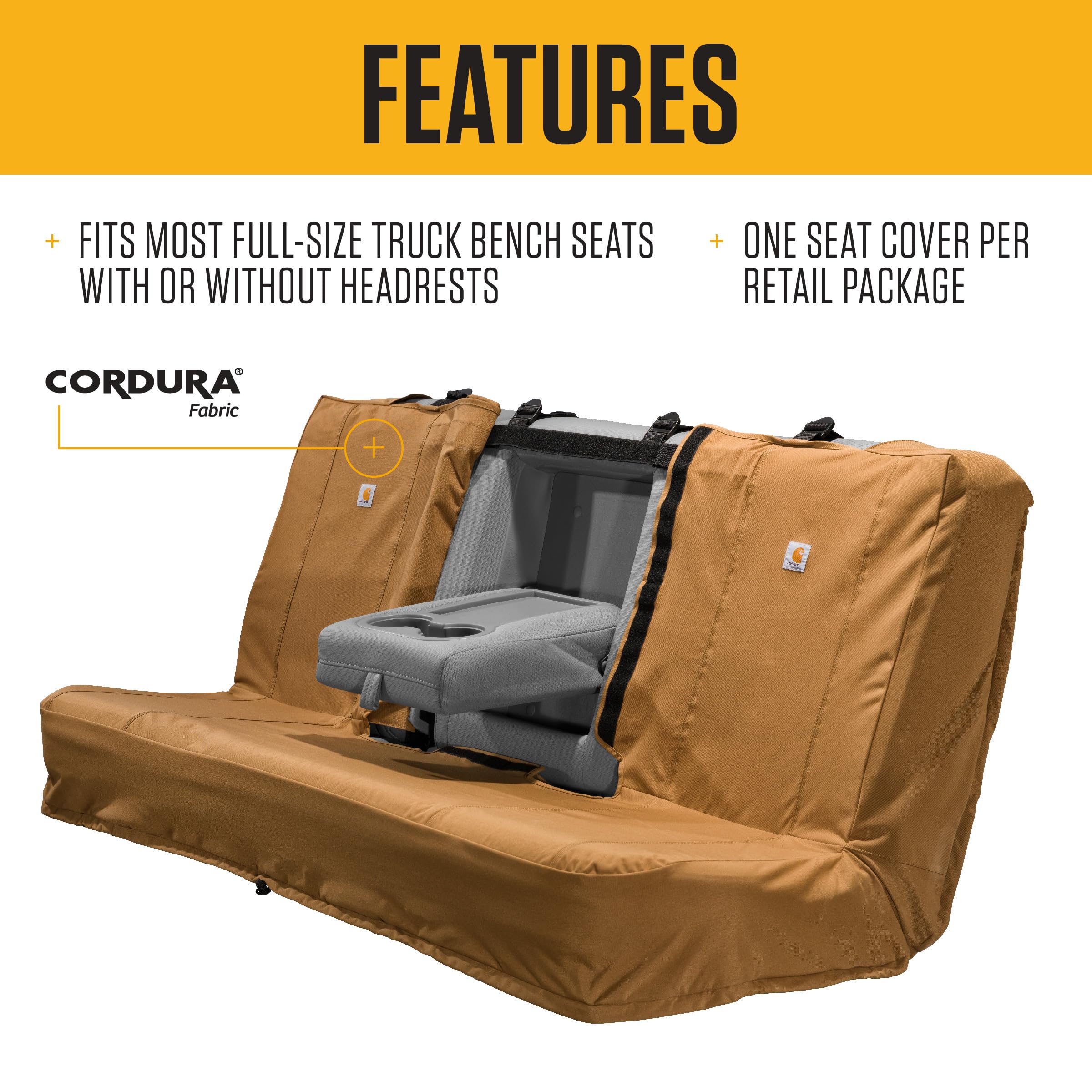 Carhartt Automotive Bench Seat Covers, Durable Fitted Full-Size, Rain Defender, Gravel, Model C000143500299