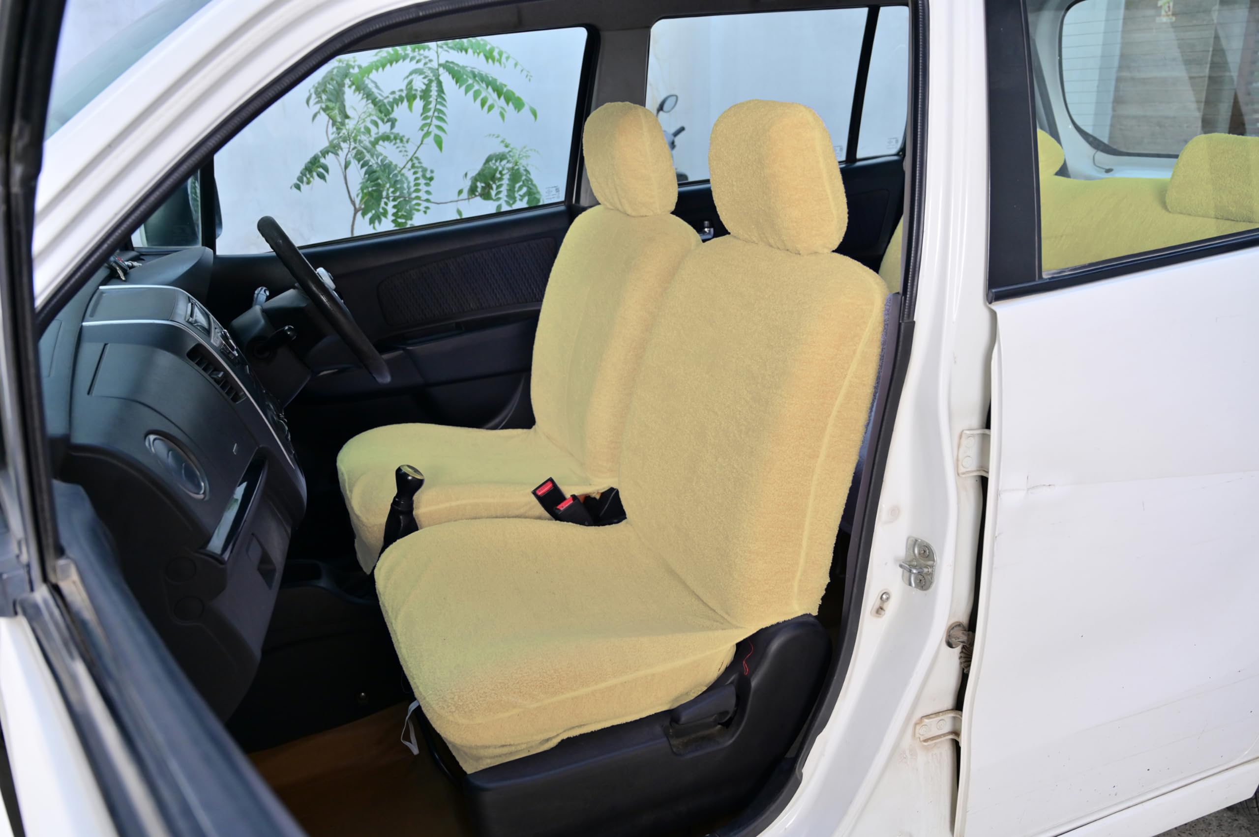 Atist Cotton Car Seat Cover for Fiat Linea (5 Seater)(All Detachable Headrest) (Beige)