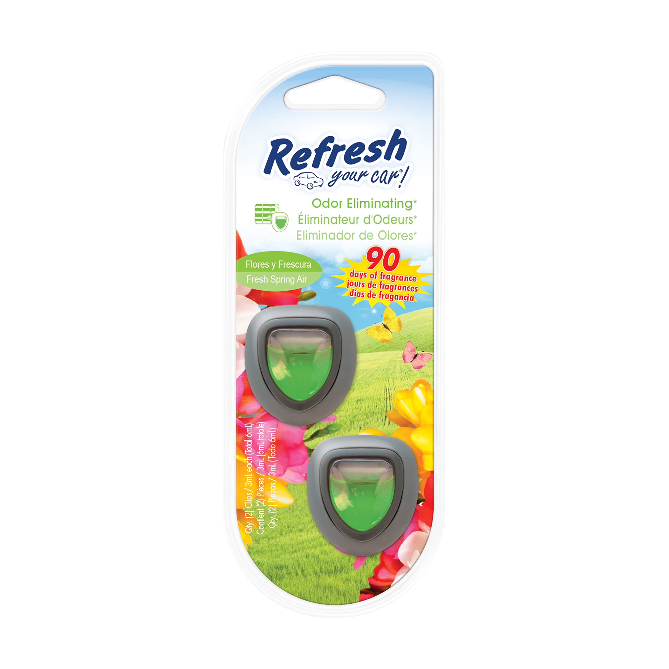 Refresh Your Car! E300868603 Mini Oil Diffuser, 2 Per Pack, Fresh Spring Air