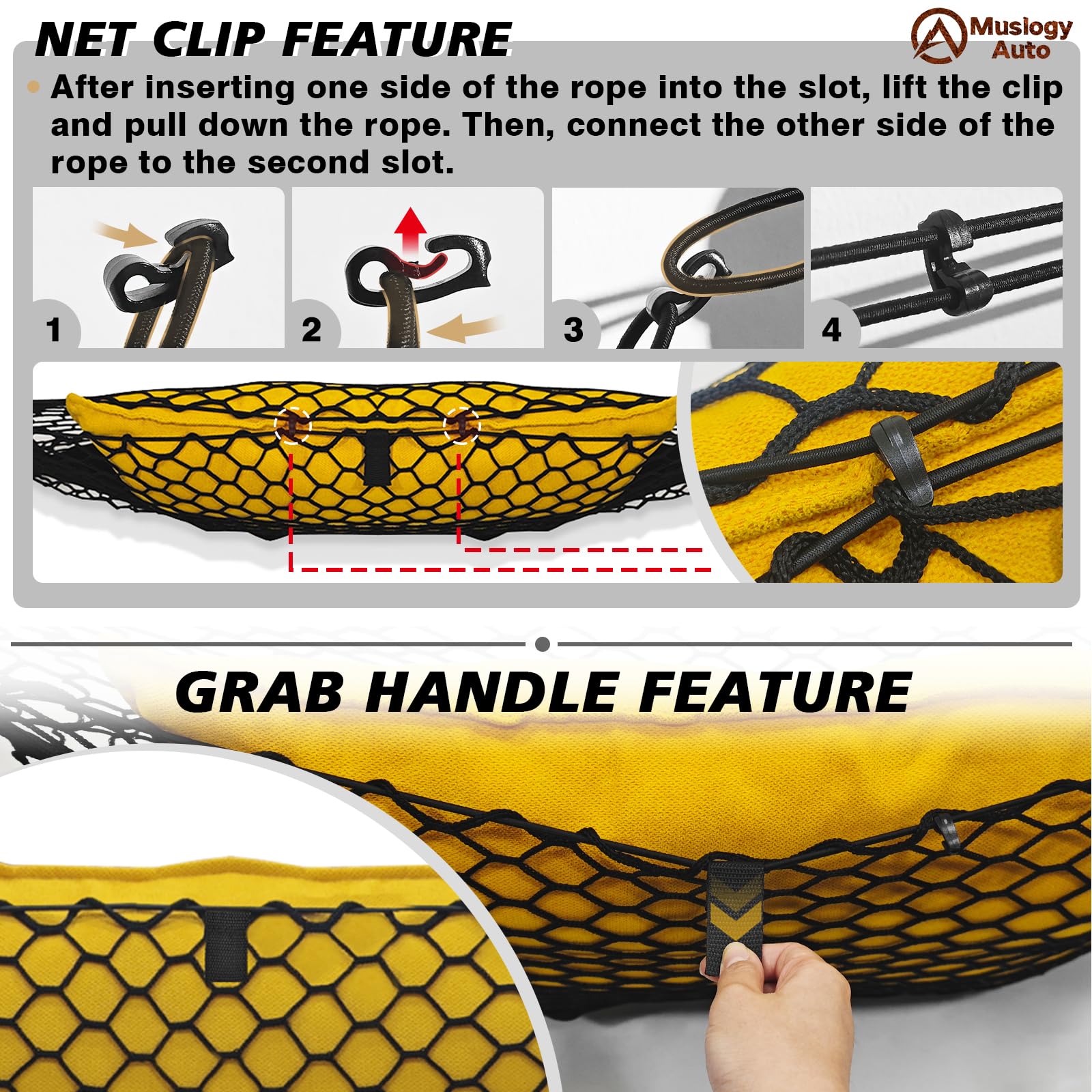 Muslogy Trunk Cargo Net for 2018-2023 Chevy Traverse - Black Mesh Organizer with Metal Hooks