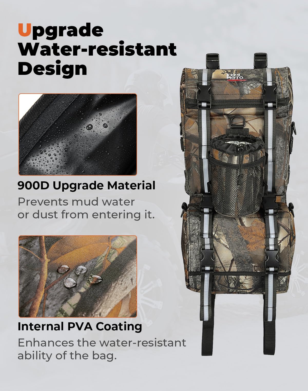 KEMIMOTO ATV Fender Bag - Large Camo Water-Resistant Storage with Drink Holder, Model B0113-06601-CM, Detachable Gear Bag