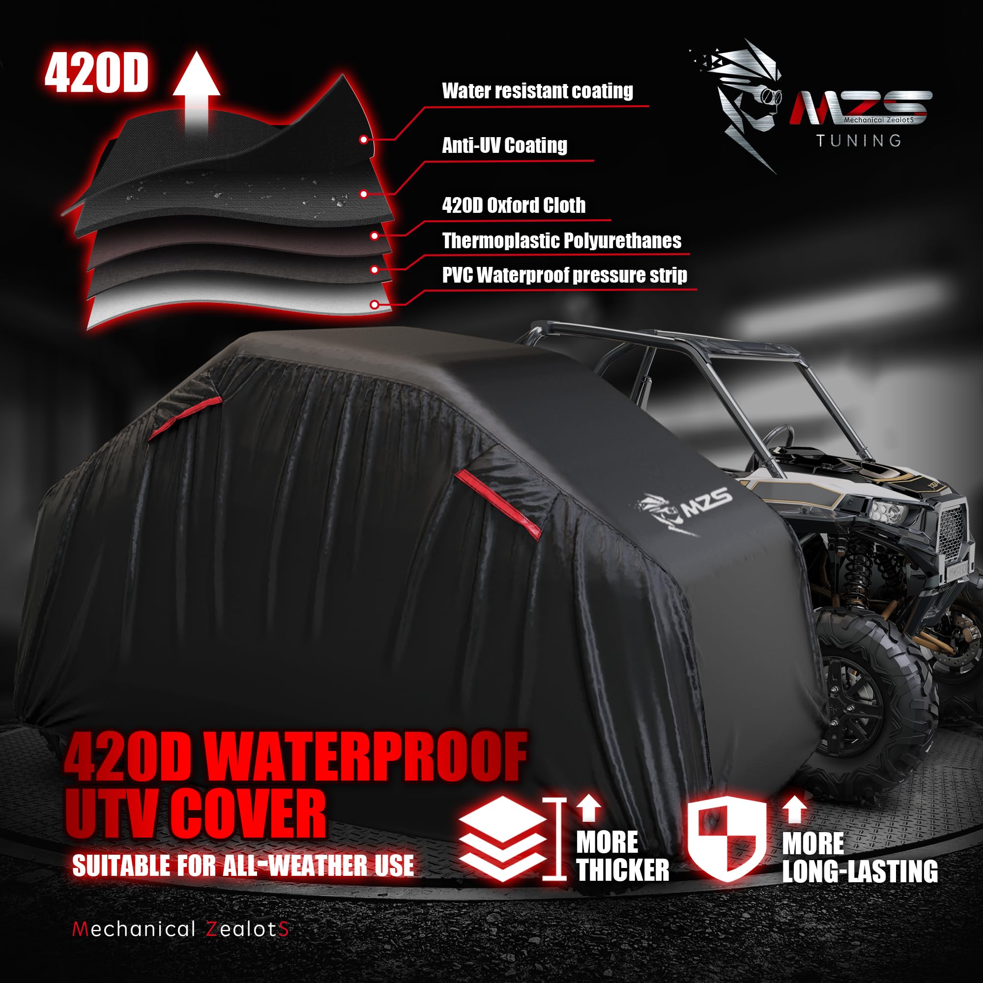 Mzs Utv Cover Waterproof All Weather Season Protection Accessories Fits Up To 160 Inch 4-6 Passengers Utility Vehicle Covers - V