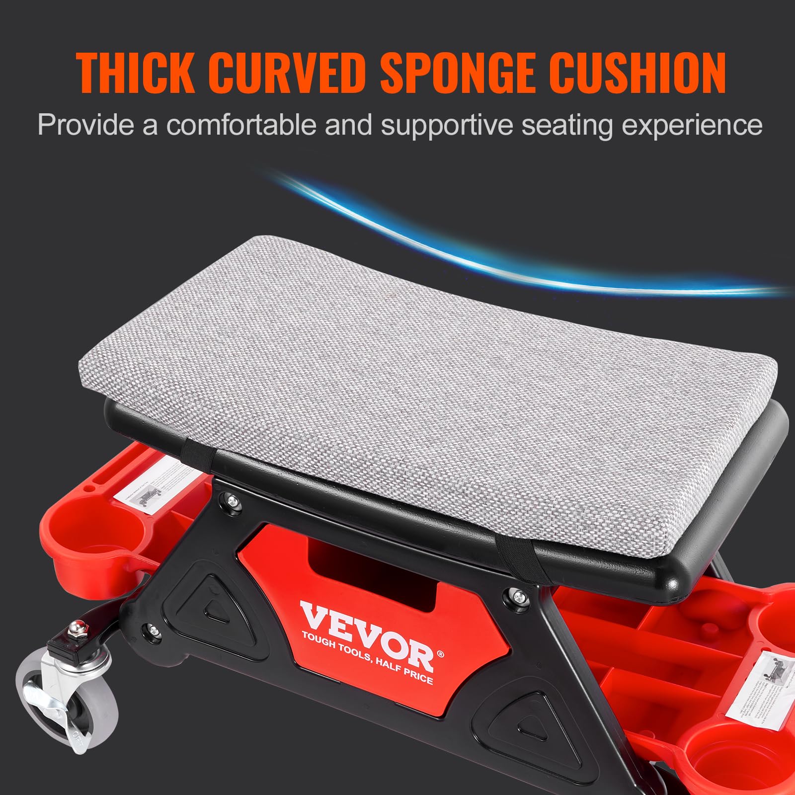 Vevor Mechanic Stool 300 Lbs Capacity Garage Stool Gift For Men, Heavy Duty Rolling Mechanics Seat, With Three Slide Out Tool Trays And Drawer, Tools For Automotive Auto Repair