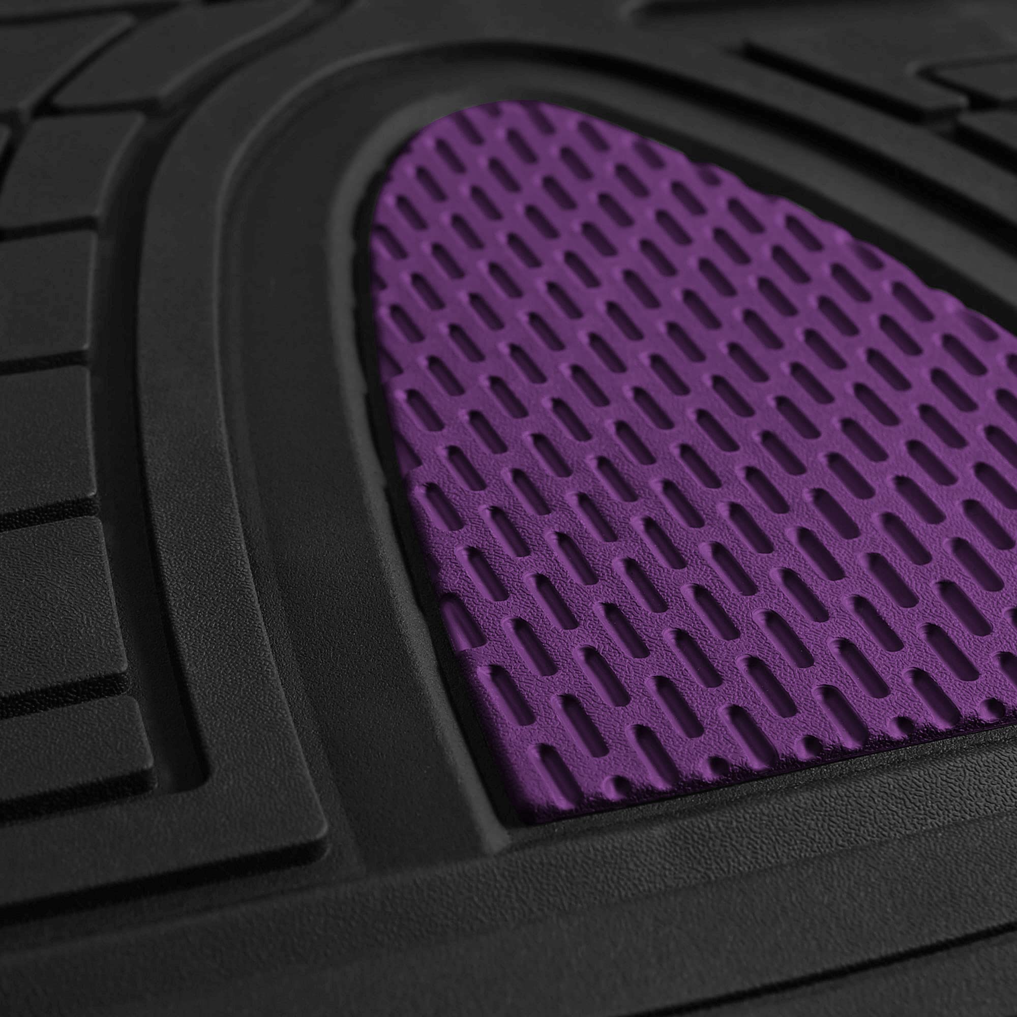 Fh Group Premium Liners Tall Channel Trimmable All Weather Rubber Full Set Car Floor Mats (Purple) W. Trimmable All-Season Cargo