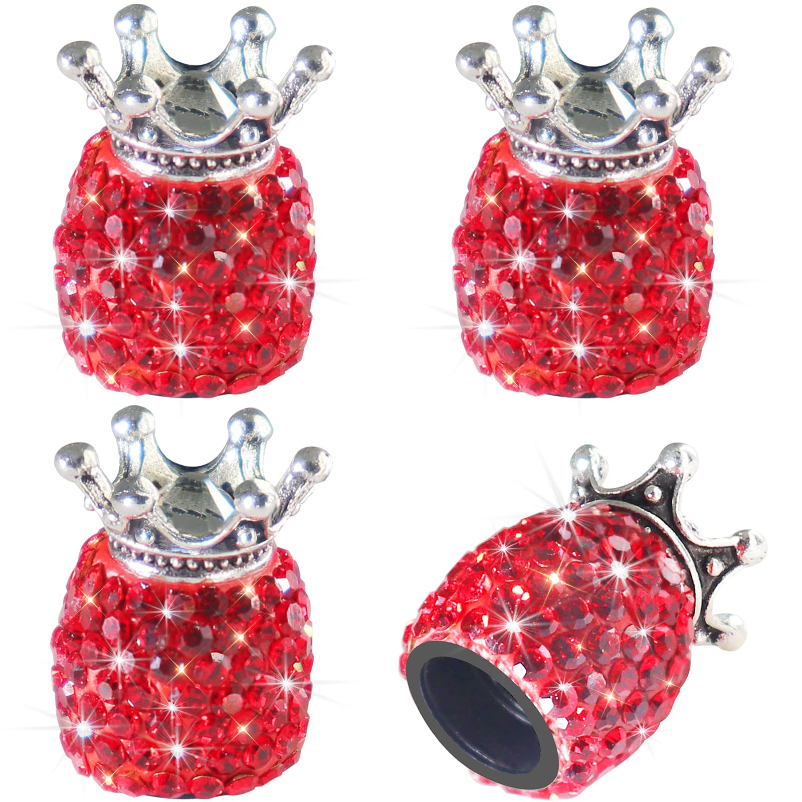 Sikawai Bling Tire Valve Stem Caps Crown Valve Caps Sparkling Handmade Crystal Rhinestone Universal Car Tire Valve Caps Chrome,A