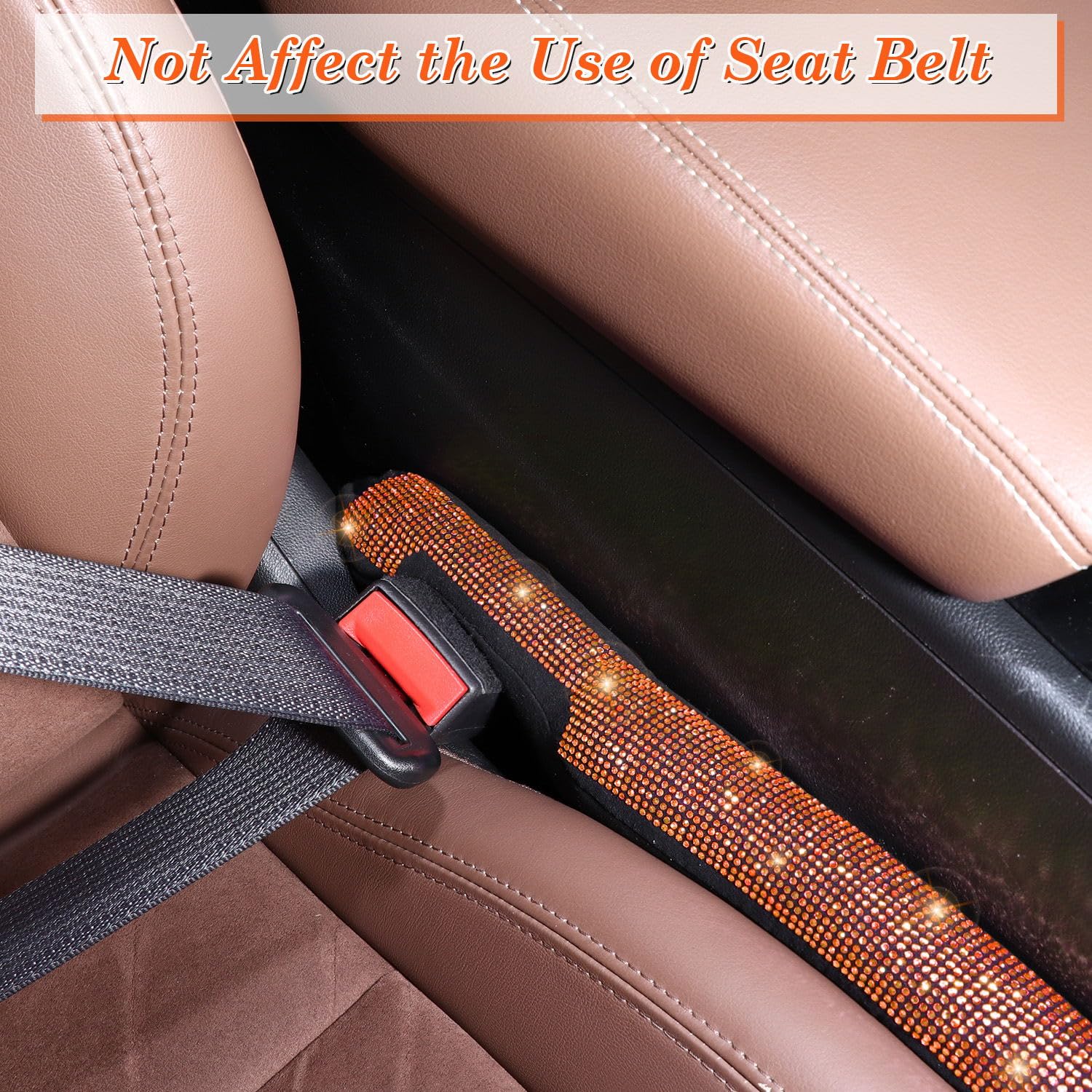 Tobequeen Orange Seat Gap Filler, Handmade Crystal Diamond Rhinestone Orange Bling Car Accessories For Women, Universal Fit For