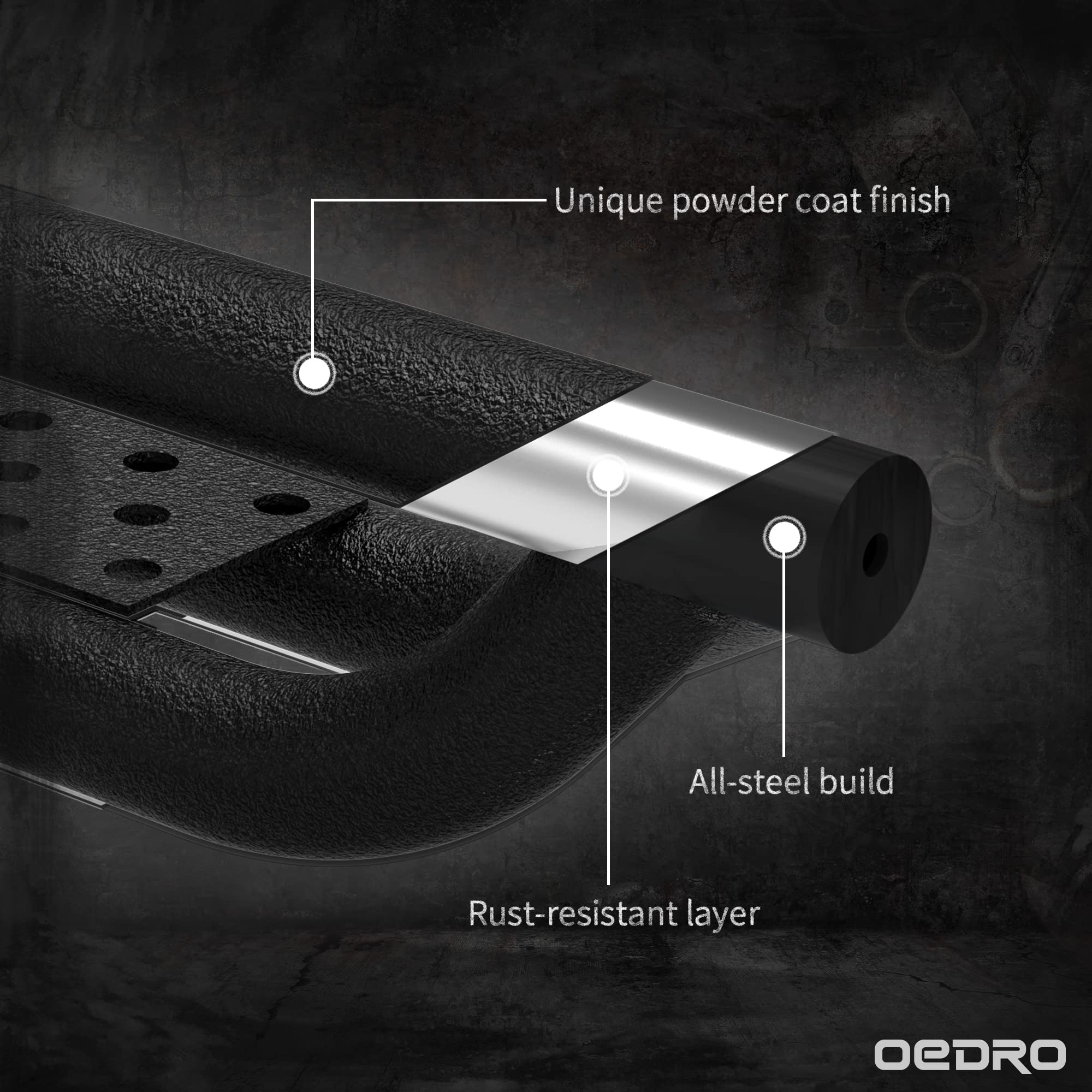 oEdRo Running Boards for 2018-2025 Jeep Wrangler JL, 6" Carbon Steel Side Steps, Black Powder Coated, Leaf Shaped Design