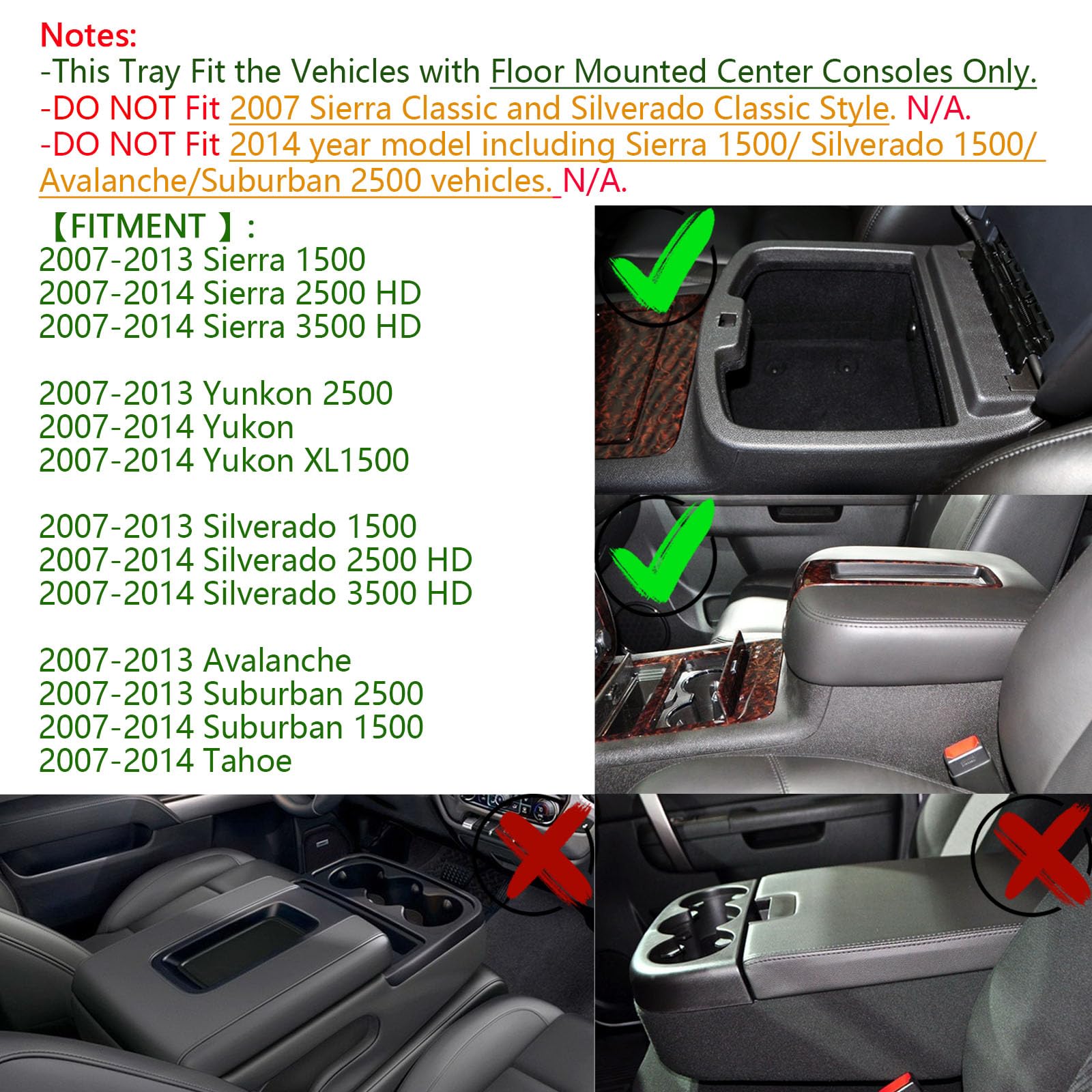 EDBETOS 07-14 Full Size Trucks Center Front Floor Console Compatible with Chevrolet Avalanche Tahoe Silverado Suburban 1500 2500