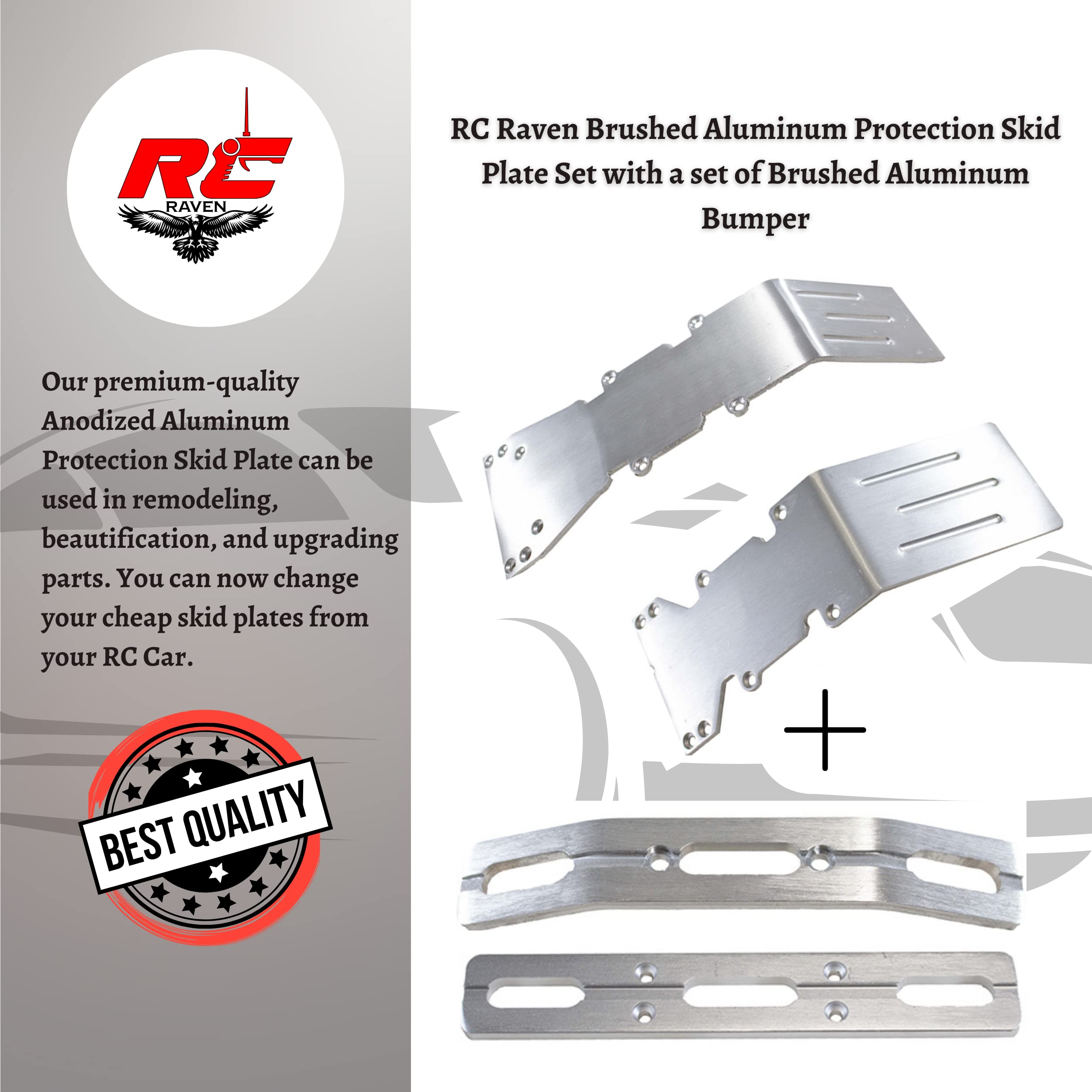 Rc Raven Rc Car Skid Plate For T-Maxx And E-Maxx Brushed Aluminum Skid Plate Front And Rear With A Set Of Brushed Aluminum Bumpe
