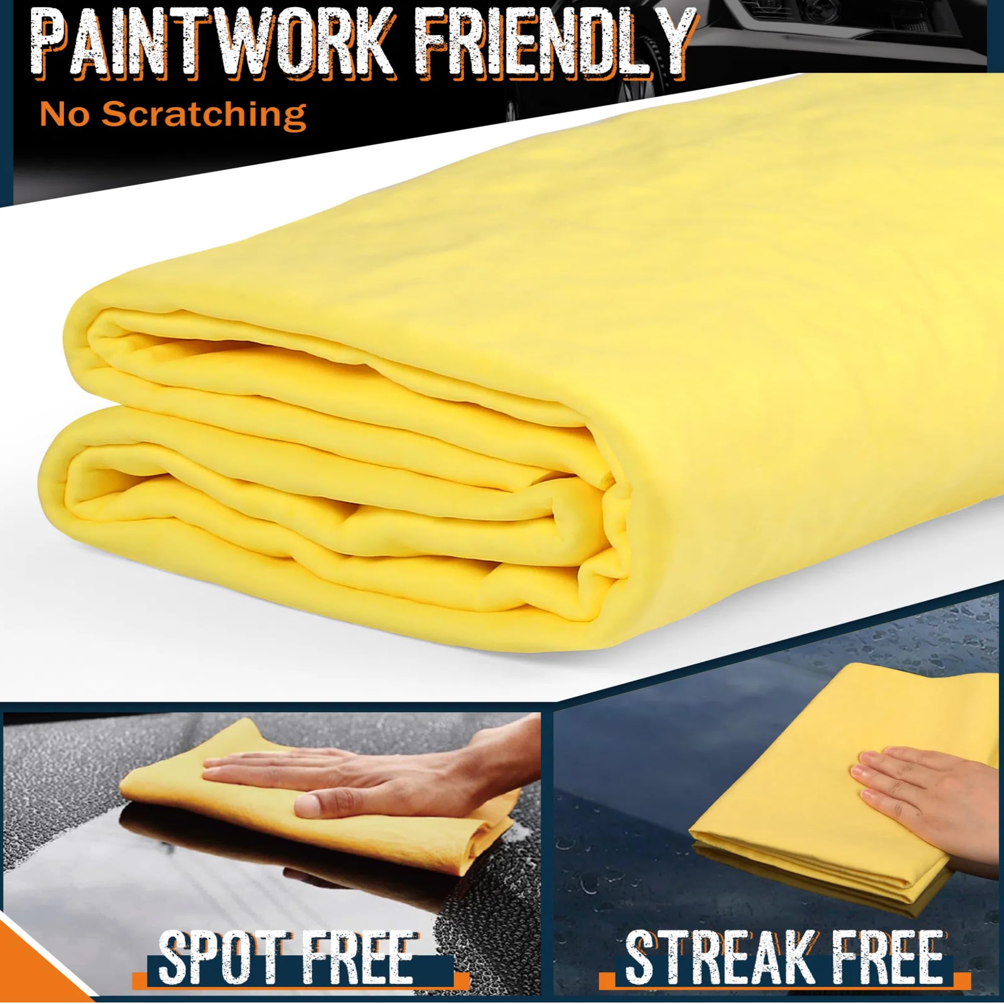 Idemeet Premium Shammy Towel 2 Pack - 26"x17" Super Absorbent Yellow PVA Chamois Cloth for Car Drying & Dust Removal