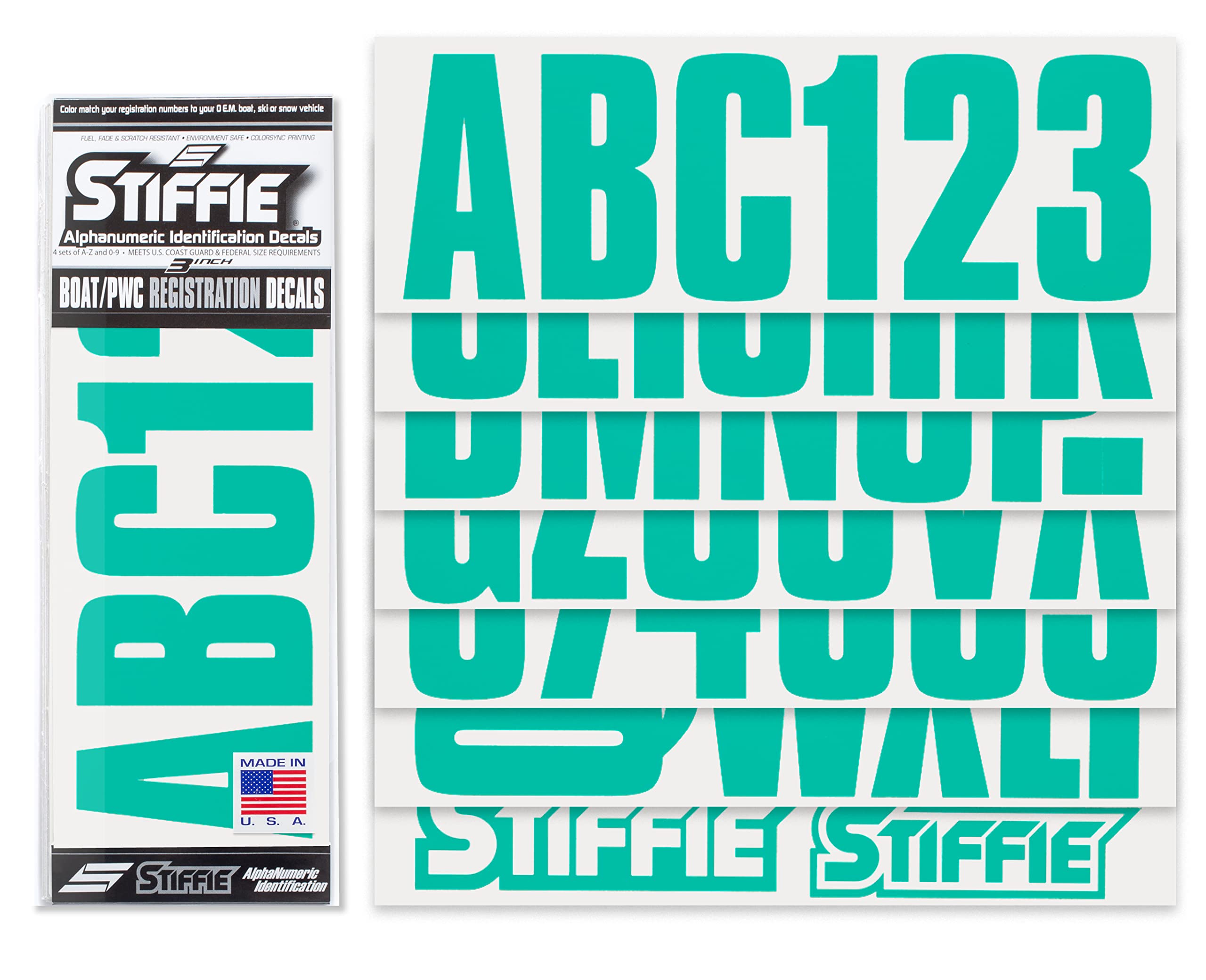 Uniline Sea Teal 3 Alpha-Numeric Registration Identification Numbers Stickers Decals For Boats & Personal Watercraft