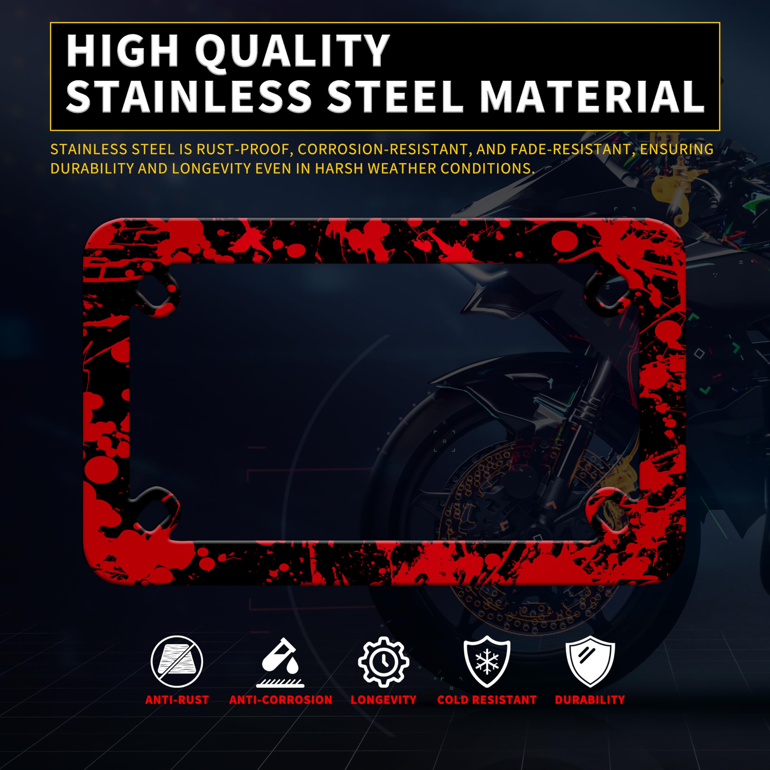 Motorcycle Blood Spatter License Plate Frame Bloody Stainless Steel Material Funny Motorbike License Plate Holder Motorcycle Acc