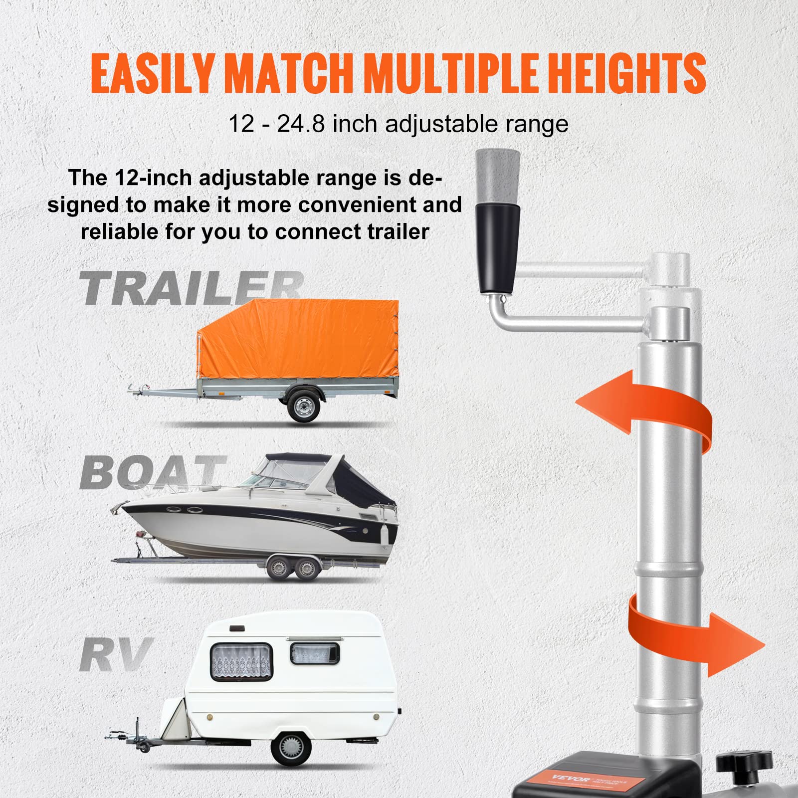 Vevor Electric Trailer Dolly, 5000Lbs Towing Capacity, 350W 12V Trailer Jockey Wheel With 22 Ft/Min Moving Speed, 12''-24.8'' Adjustable Clamp Height & 8'' Rubber Tire, For Moving Trailer Caravan Boat