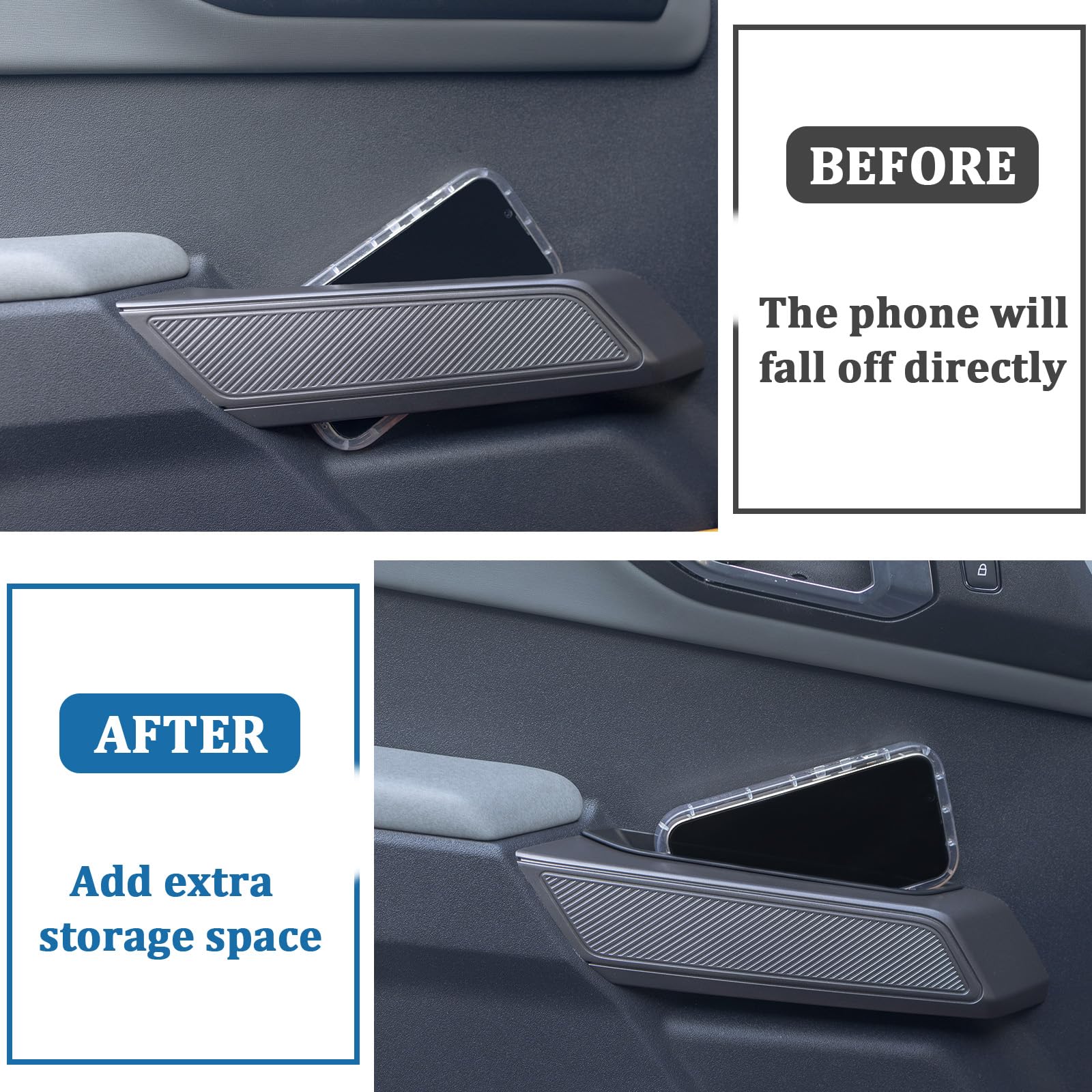 TOPINSTALL 2PCS Front Door Storage Box Compatible with Ford Bronco 2021-2025 Accessories, Phone Holder Door Grab Handle Pocket S