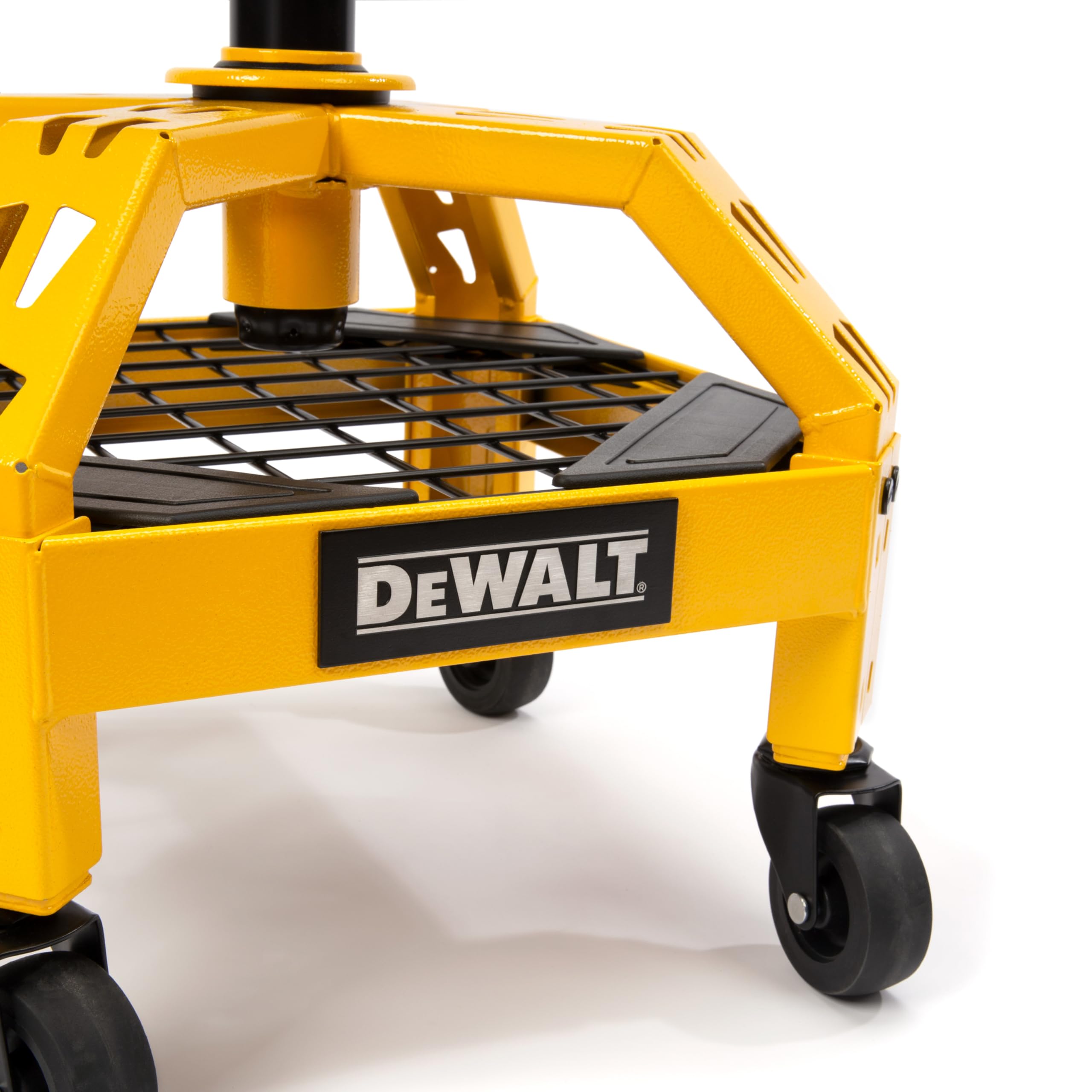 DEWALT Heavy-Duty Metal Rolling Stool, Padded 360-Degree Swivel Seat, Durable Steel Frame, Yellow and Black, Model DXSTCS025