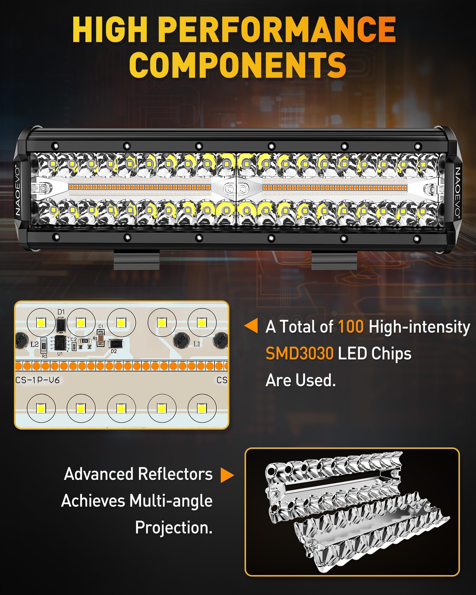 NAOEVO 12 Inch LED Light Bar, 300W 30000LM Waterproof Offroad Lights, White/Amber 3 Modes for Truck, Boat, UTV, ATV