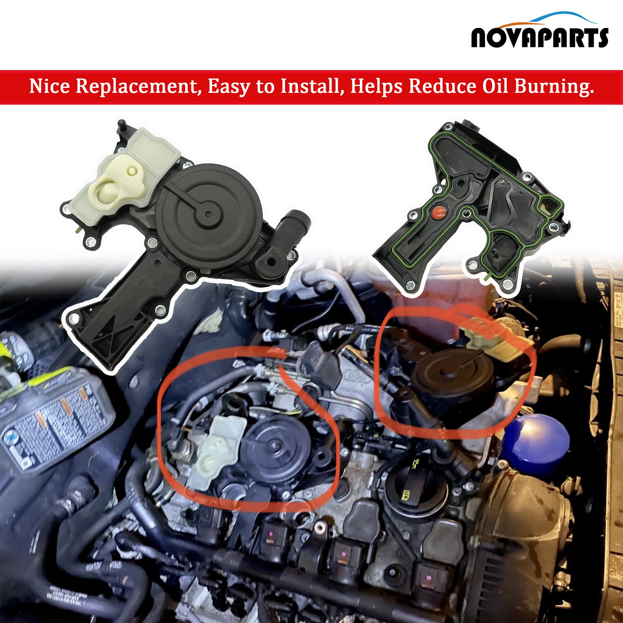 NOVAPARTS Oil Separator PCV Valve Cover Crankcase Vent Valve w/Gasket for 2012-2018 Audi Quattro A4 A5 A6 Q5 Allroad 2.0T 06H103