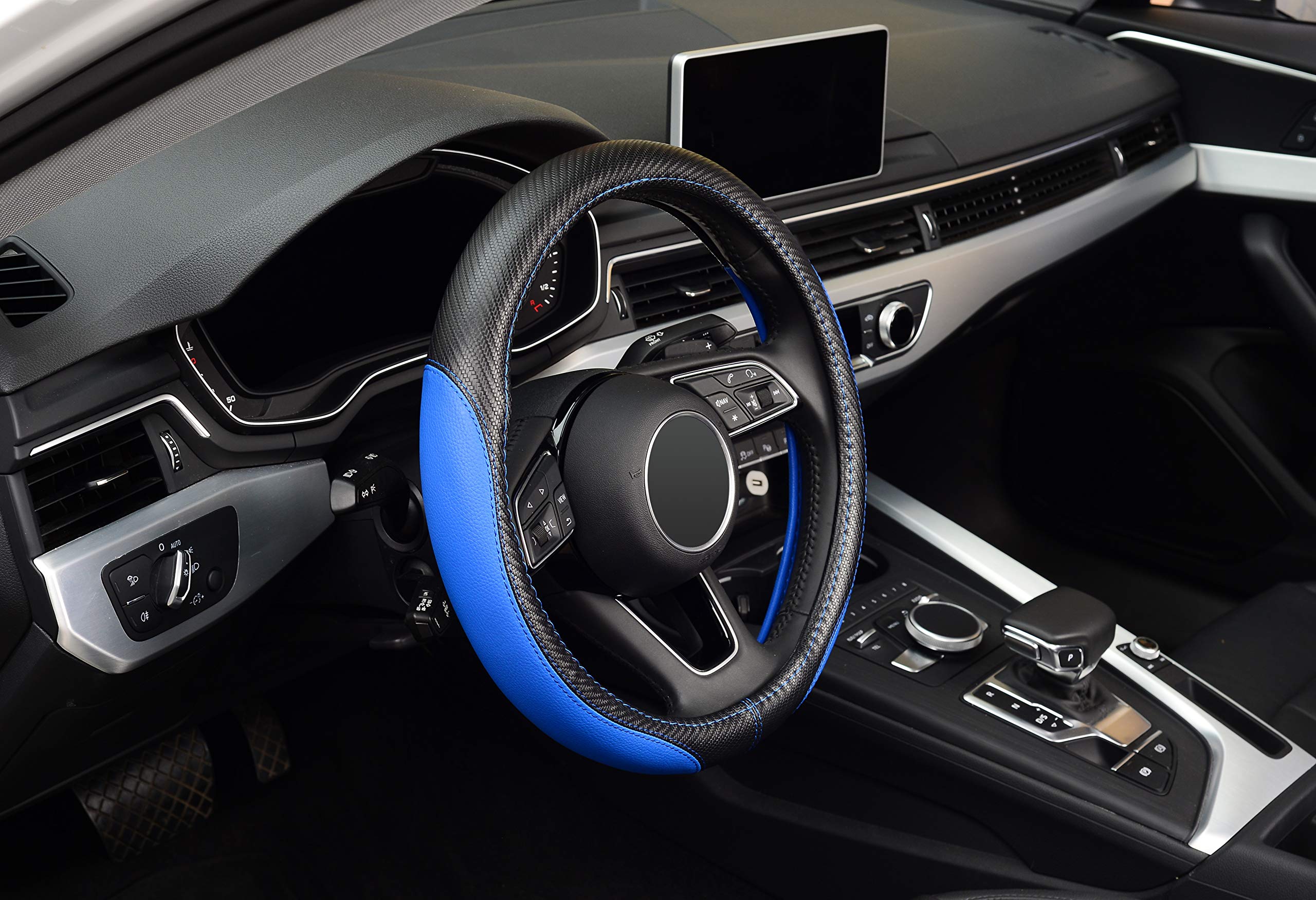 Labbyway Microfiber Leather Auto Car Steering Wheel Cover, Universal Fit 15 Inch Anti-Slip Wheel Protector, Blue