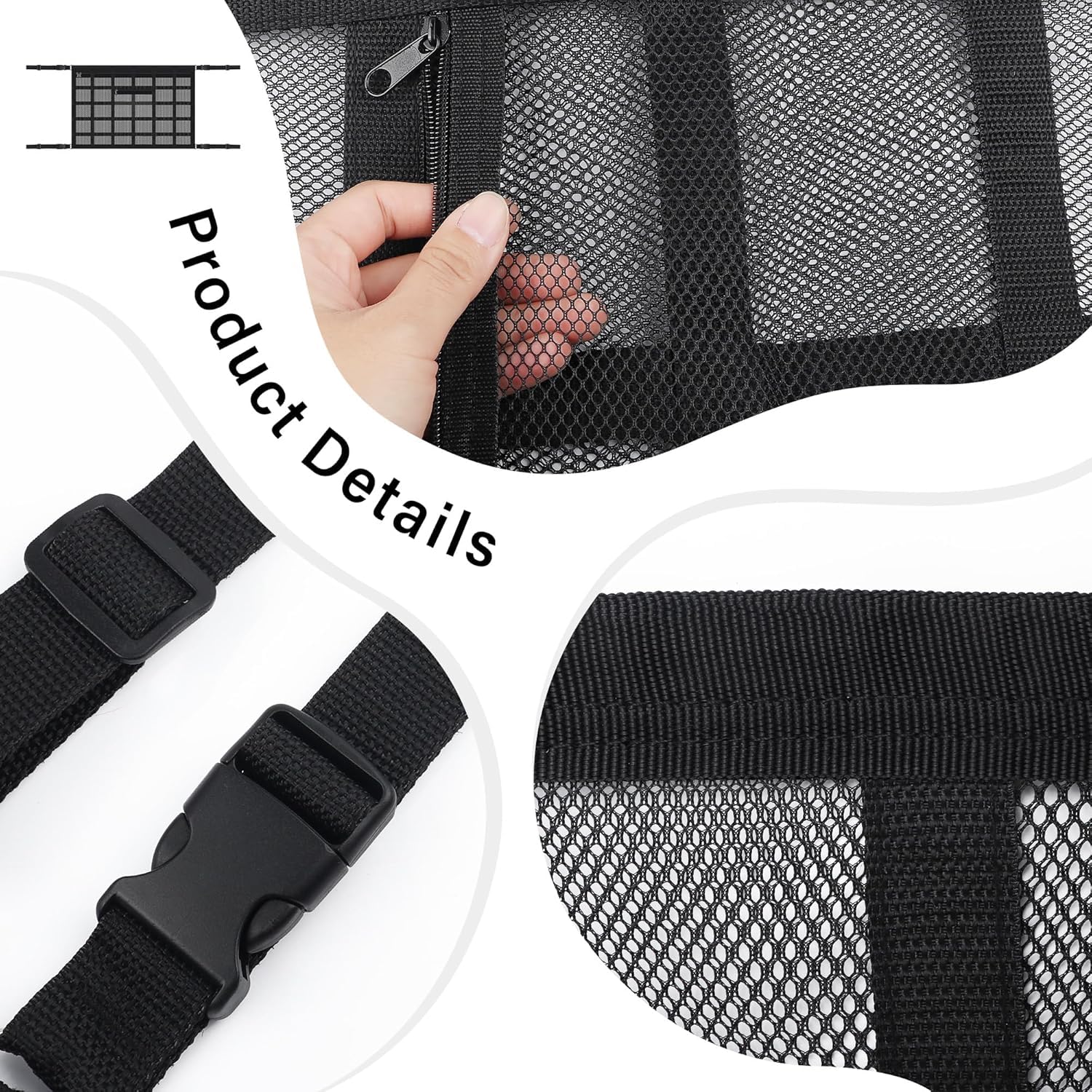 Upgrade Car Ceiling Cargo Net Pocket with Zip,Double Layers+Avoid Sagging Roof Cargo Bag for Toy,Quilts,Tickets,Universal Road T