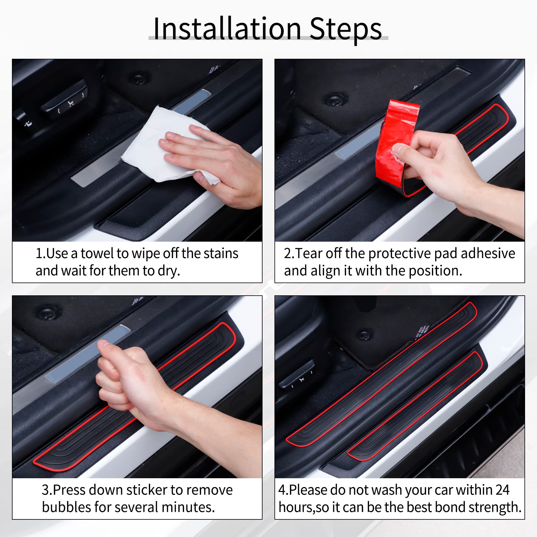 Singaro Car Door Threshold Protection, 4Pcs Door Edge Step Dust Shield Cover, Door Width 19.8X1.57Inch Car/Suv Universal Rubber