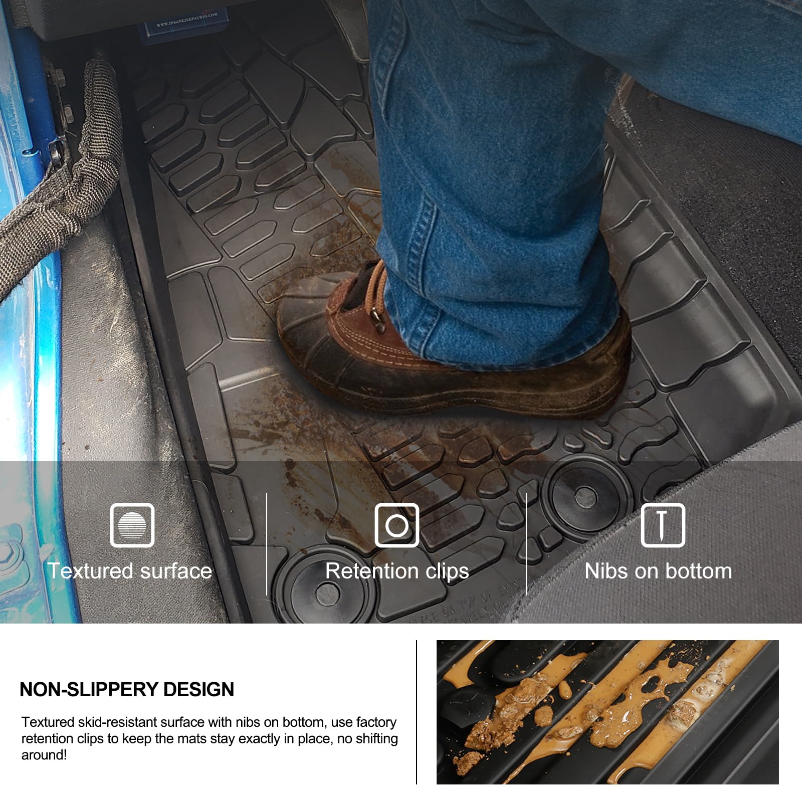 Kiwi Master Floor Mats & Cargo Liner For 2014-2018 Jeep Wrangler Jk 4 Door Oem Replacement 82213860 82213184 All Weather Mat Fro
