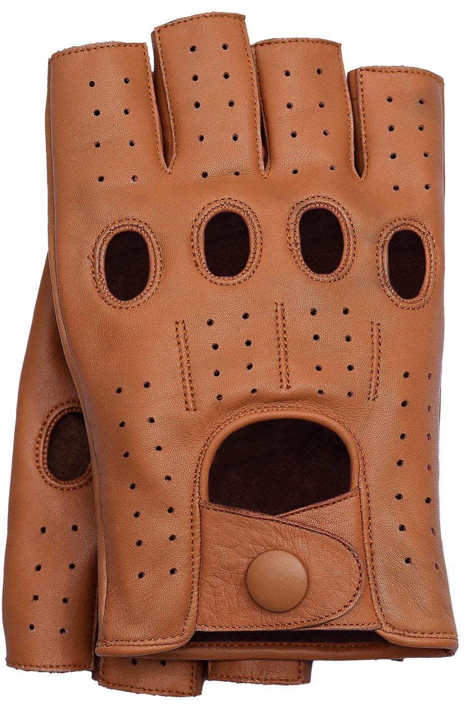 Riparo Motorsports Men'S Fingerless Half Finger Driving Fitness Motorcycle Cycling Unlined Leather Gloves (Large, Cognac)
