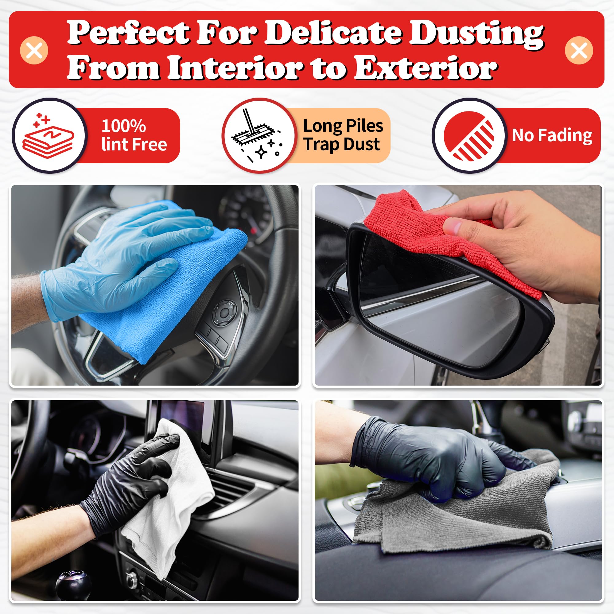 Fixsmith Shop Towels, Microfiber Cleaning Cloth Bulk, 24 Pack Microfiber Towels For Cars, All-Purpose Absorbent Cleaning Rags, D