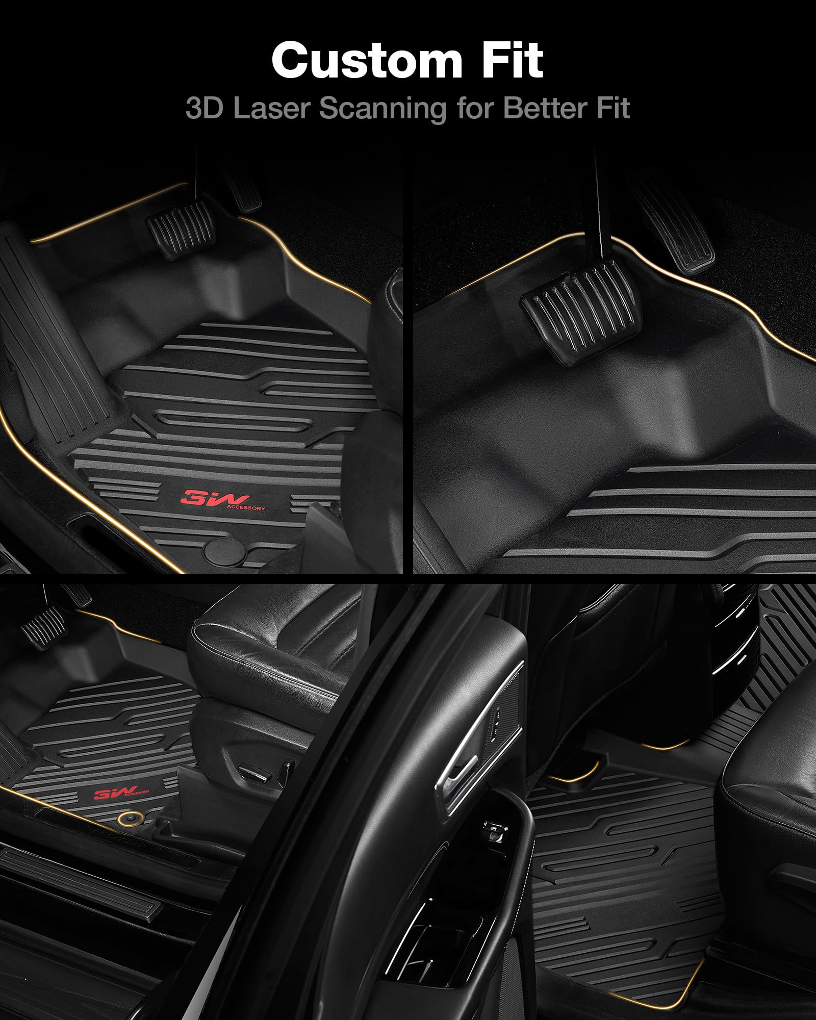 3W Floor Mats Fit For Ford Ranger 2020 2021 2022 2023, Tpe All Weather Floor Liner For Ford Ranger Super Crew Cab,1St & 2Nd Row