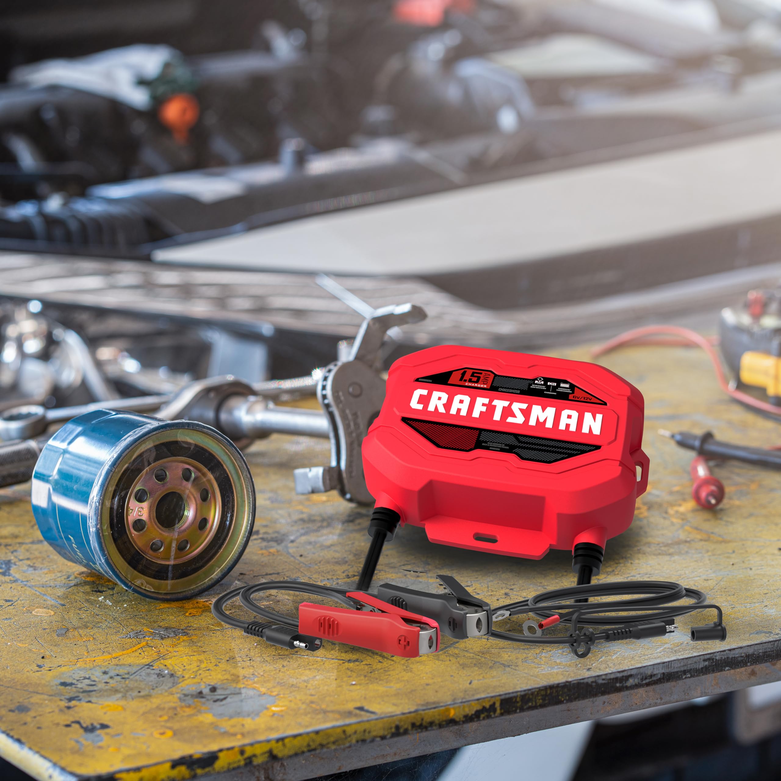 CRAFTSMAN 3-in-1 Automotive Battery Charger, 1.5A, 6V & 12V, Maintainer & Desulfator for Cars, Motorcycles & Boats,