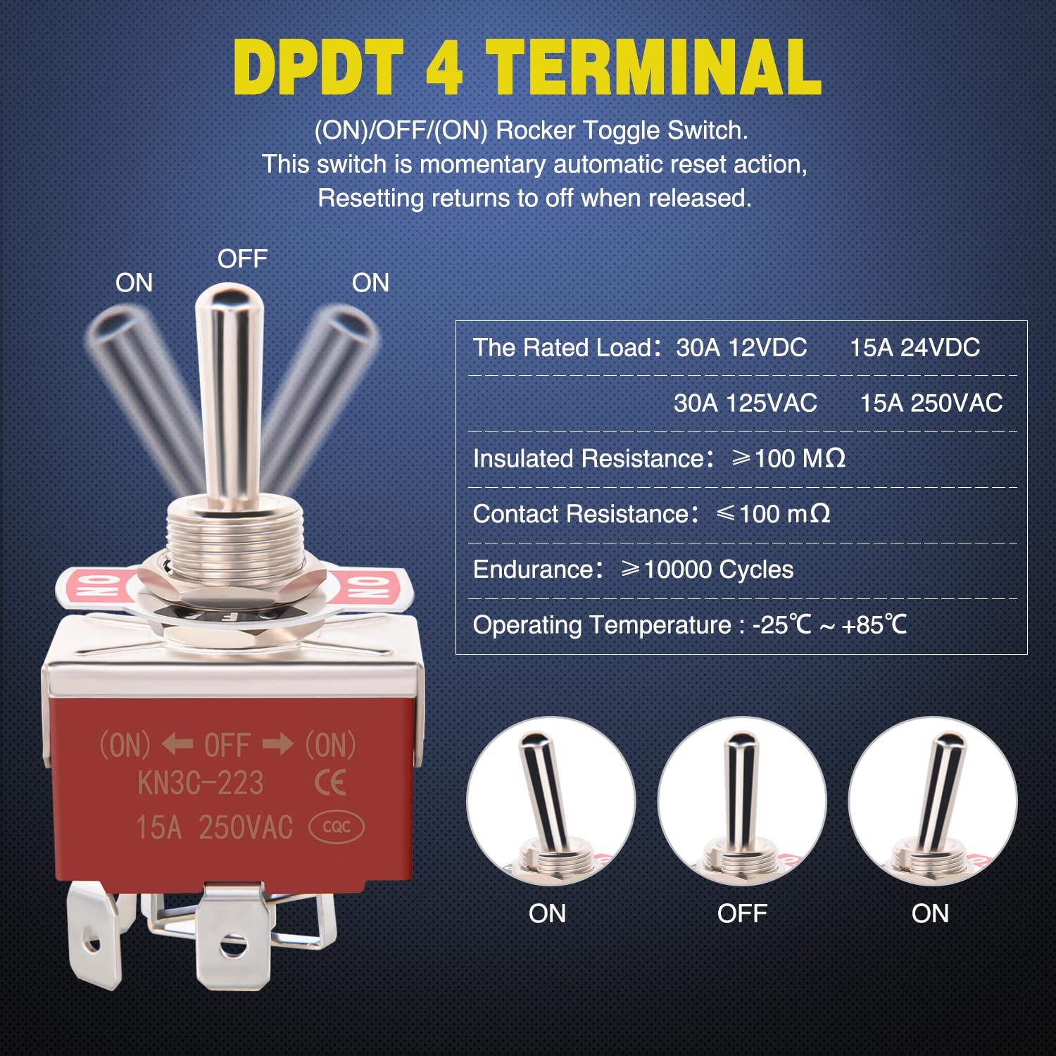 Nilight 4Pin Reverse Polarity Toggle Switch 2Pcs 12V Momentary Rocker Switches 30A On Off On Dpdt 3 Position Waterproof Boot Cap