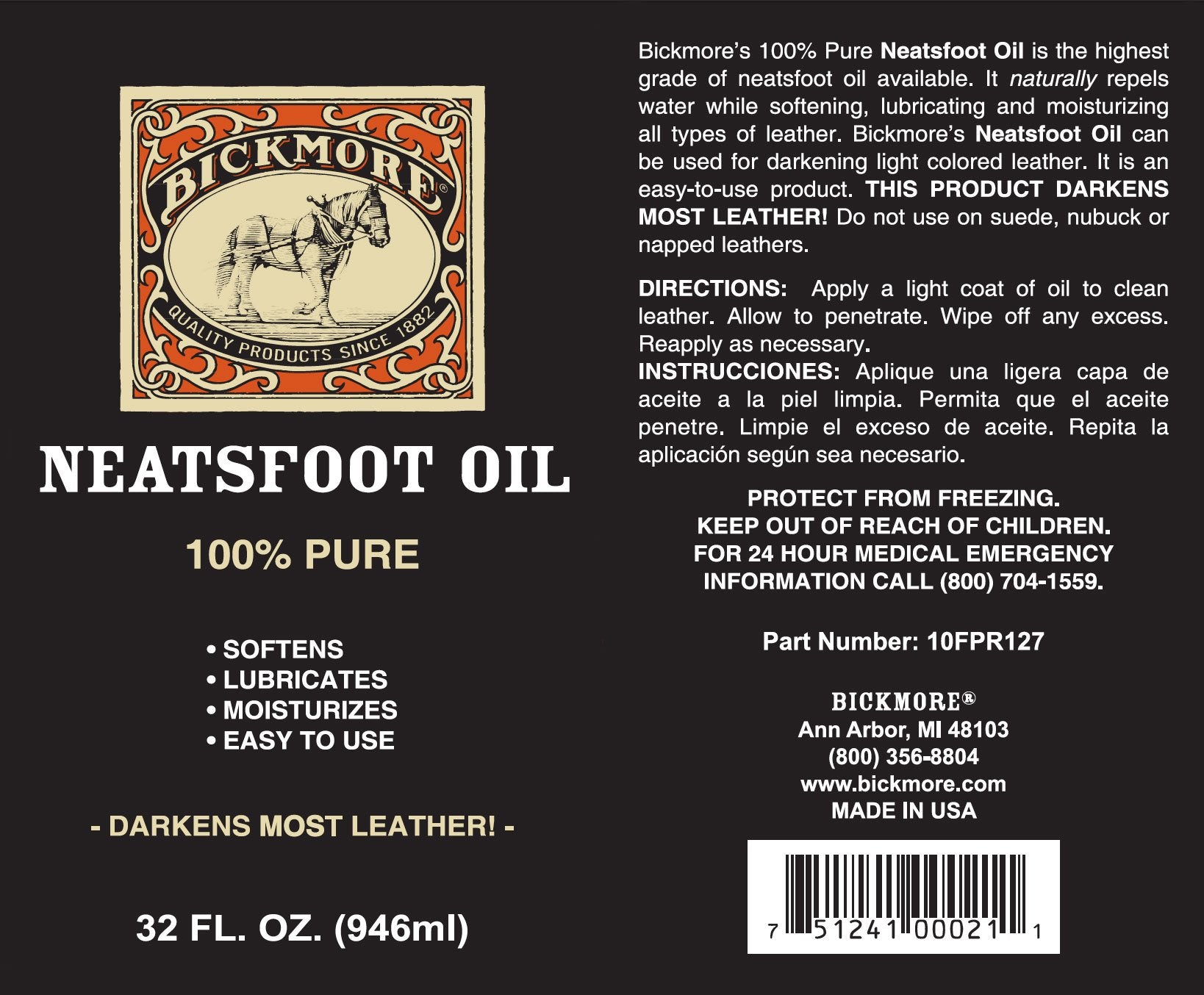Bickmore 100% Pure Neatsfoot Oil 8 oz - Leather Conditioner and Wood Finish - Works Great on Leather Boots, Shoes, Baseball Glov