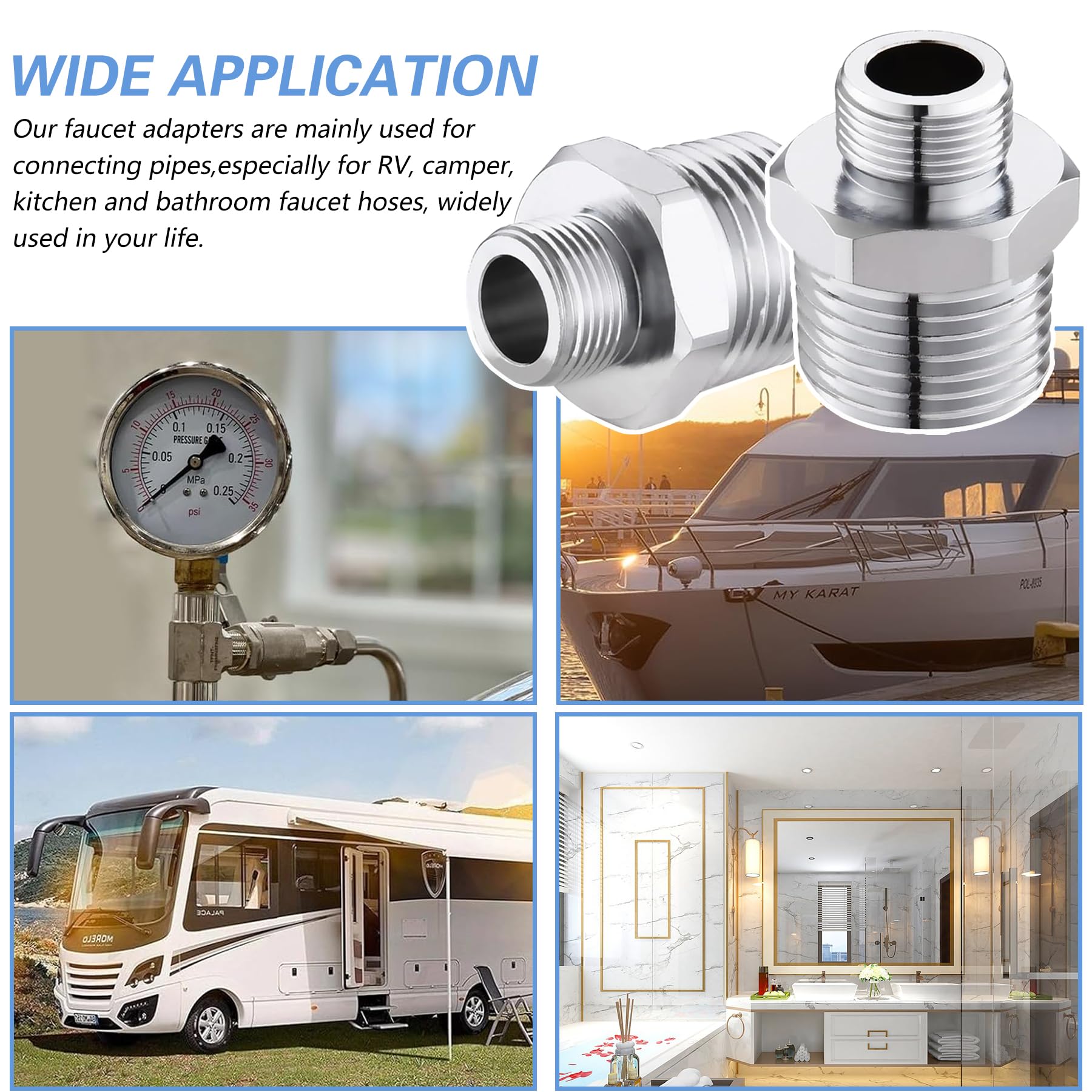 Carvedexquisitely RV Faucet Adapter, Stainless Steel 304, NPT 1/2" to Compression 3/8", 2 Pack, Model 1238rfa