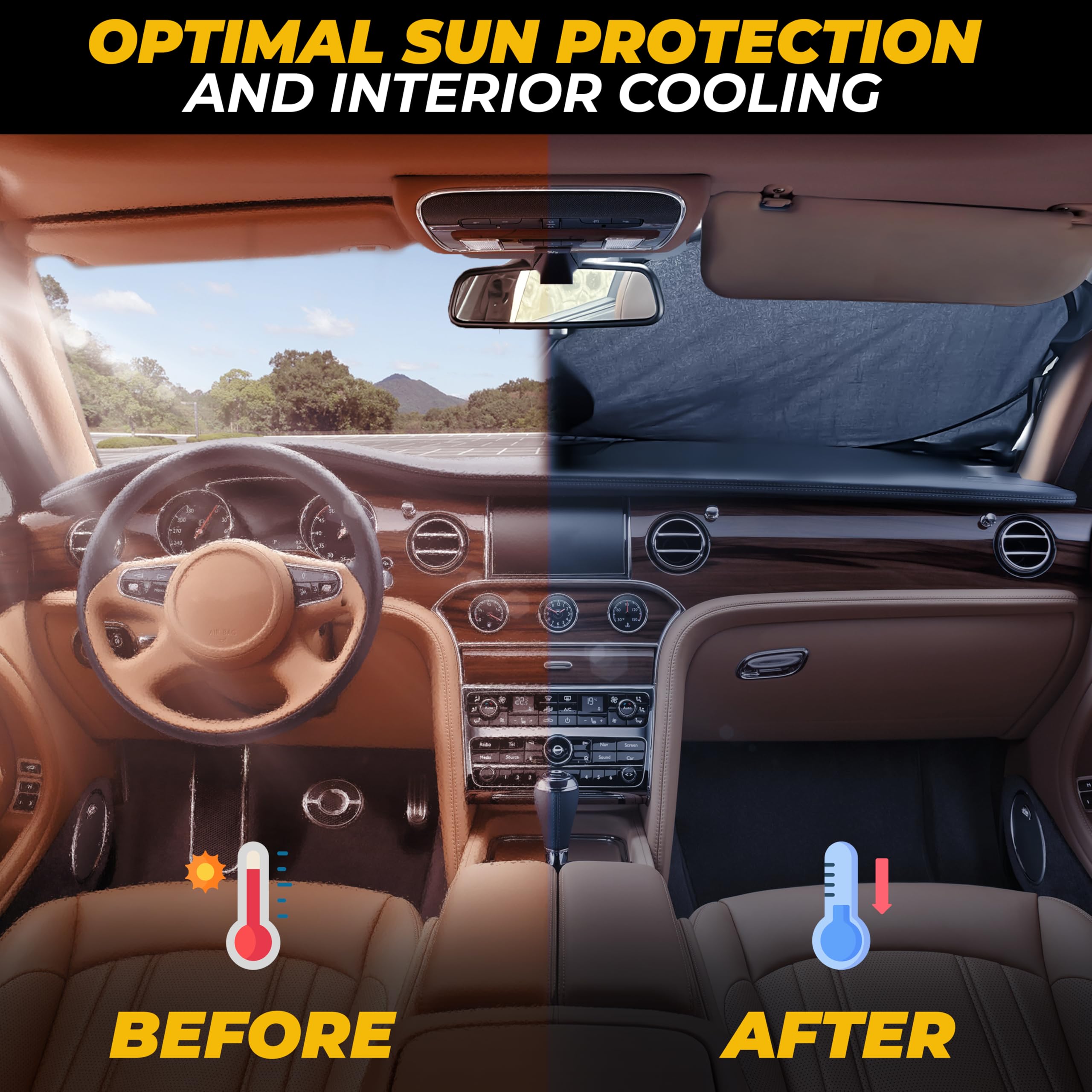 Tesla Windshield Sun Shade For Model(3/Y)(2016-2025) - Xx-Large 56'' X 36'', Foldable Front Sunshade With Storage Bag | Reflecti