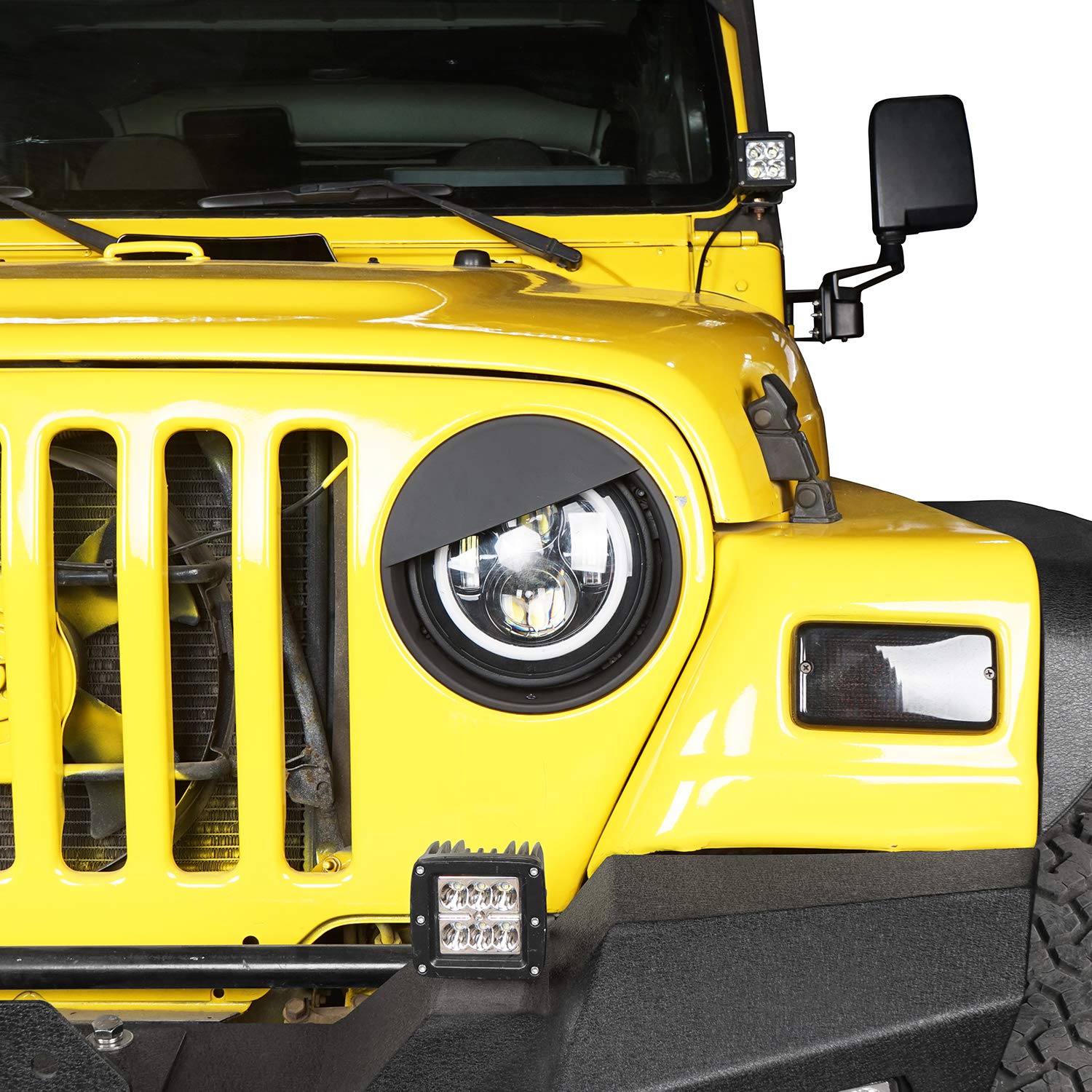 Hooke Road Headlight Bezels for Jeep Wrangler TJ 1997-2006 - Matte Black Pair, Model LED-088