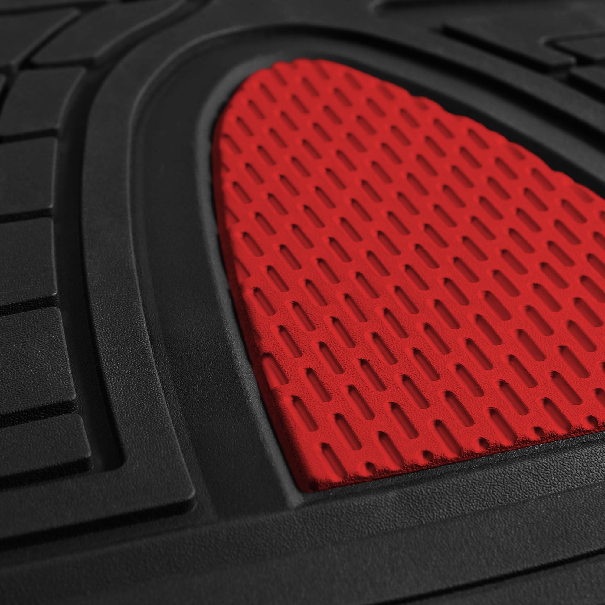 Fh Group Premium Liners Tall Channel Trimmable All Weather Rubber Full Set Car Floor Mats (Red) W. Trimmable All-Season Cargo Li