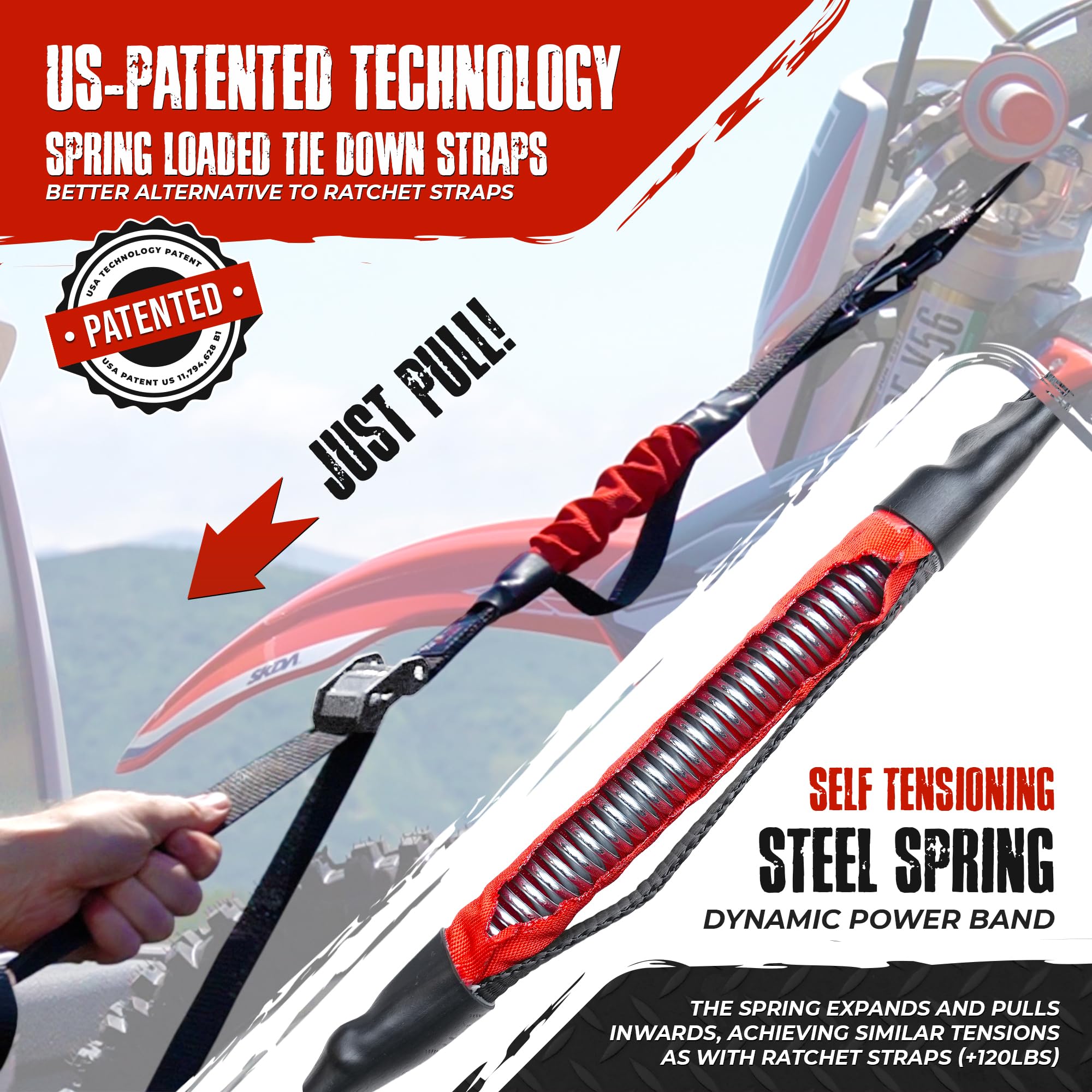 Torkstrap 14' X 1'' Self Tensioning Tie Down Straps [Patented] - Automatically Adapt To Load Shifts - 1,500Lb Break Strength - P