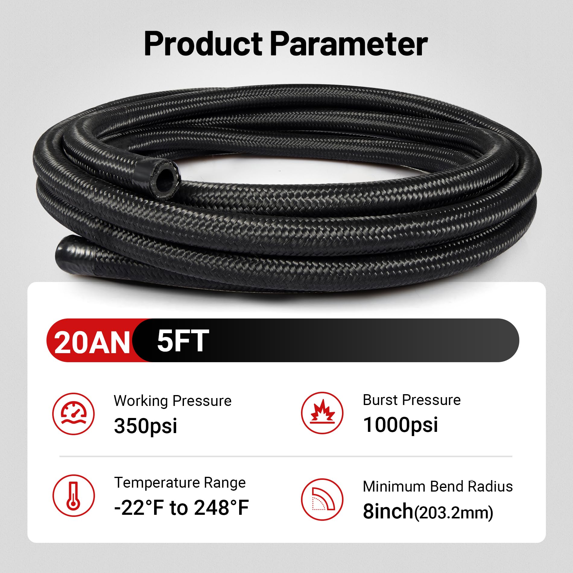 Evil Energy 20An Fuel Line, An20 Braided Fuel Hose Nylon Cpe 5Ft Black
