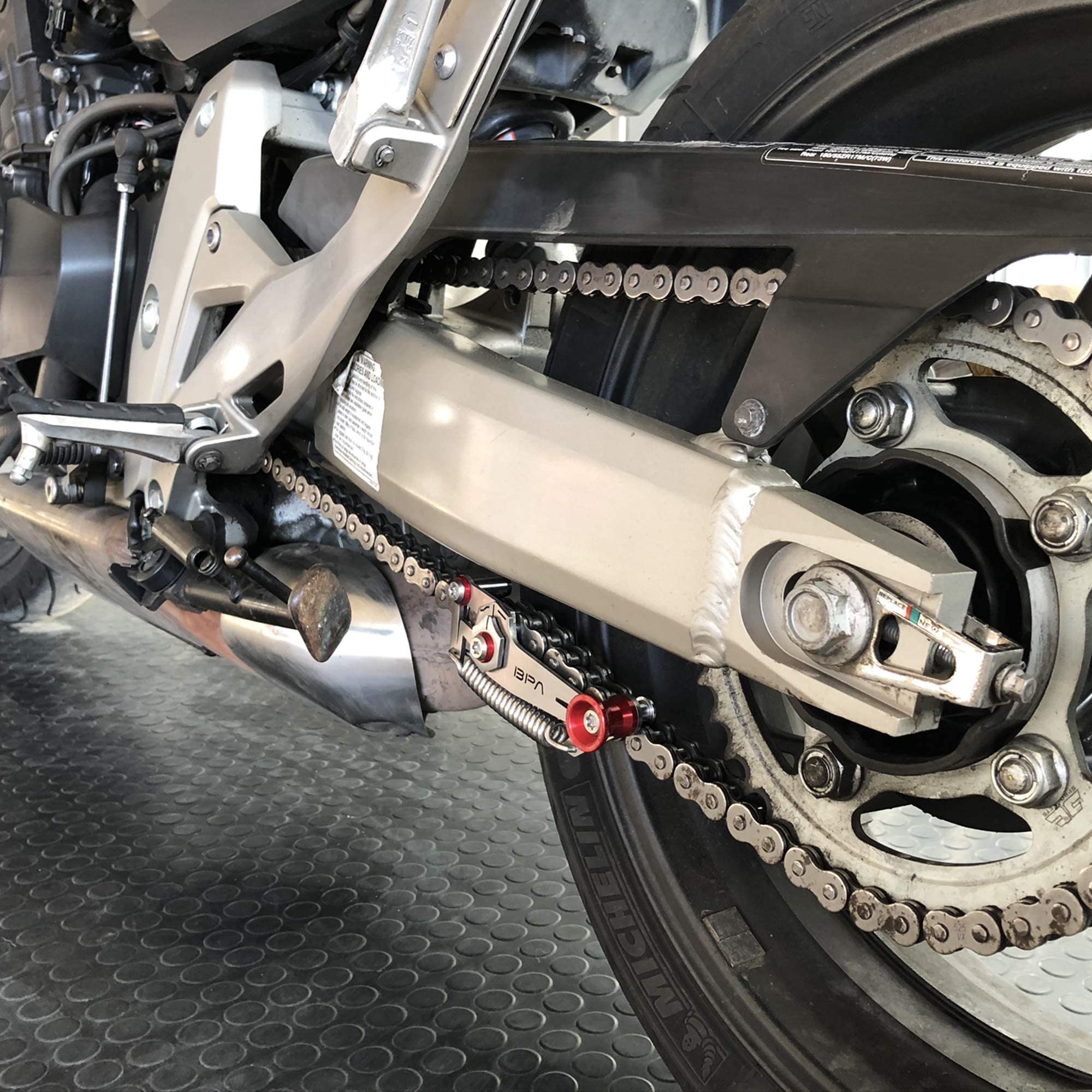 BPA-RACING Motorcycle Chain Slack Adjuster Tool - Stainless Steel, Red, Model BPA_SLACK for Quick & Precise Chain Tensioning