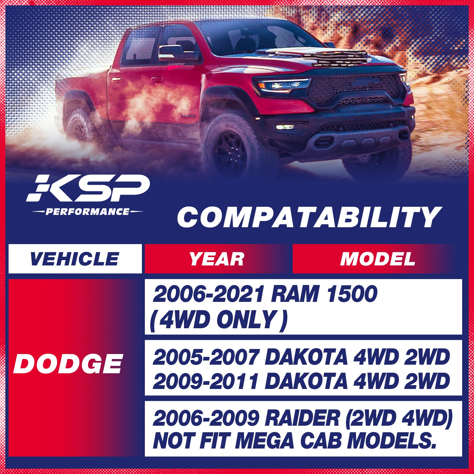 Ksp 3 Leveling Lift Kits For Ram 1500, Forged Suspension Lift Kits Raise 3 Inch For Ram 1500 4Wd 4X4 2006-2021, Dakota 4Wd 2Wd 2005-2007, 2009-2011