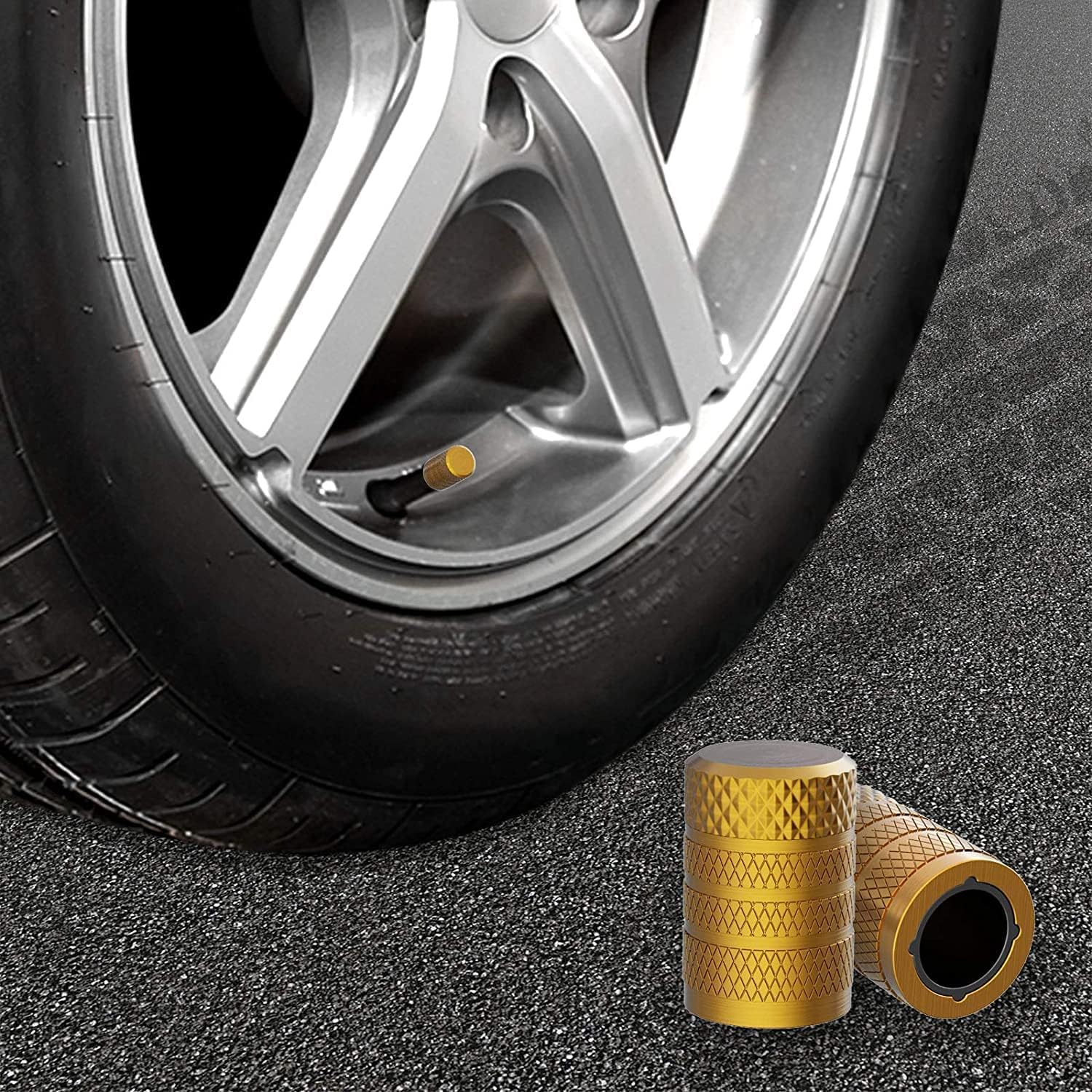 Ckauto Tire Valve Stem Caps, Yellow, 10 Pcs/Pack, Anodized Aluminum Tire Cap Set, Corrosion Resistant, Universal Stem Covers For