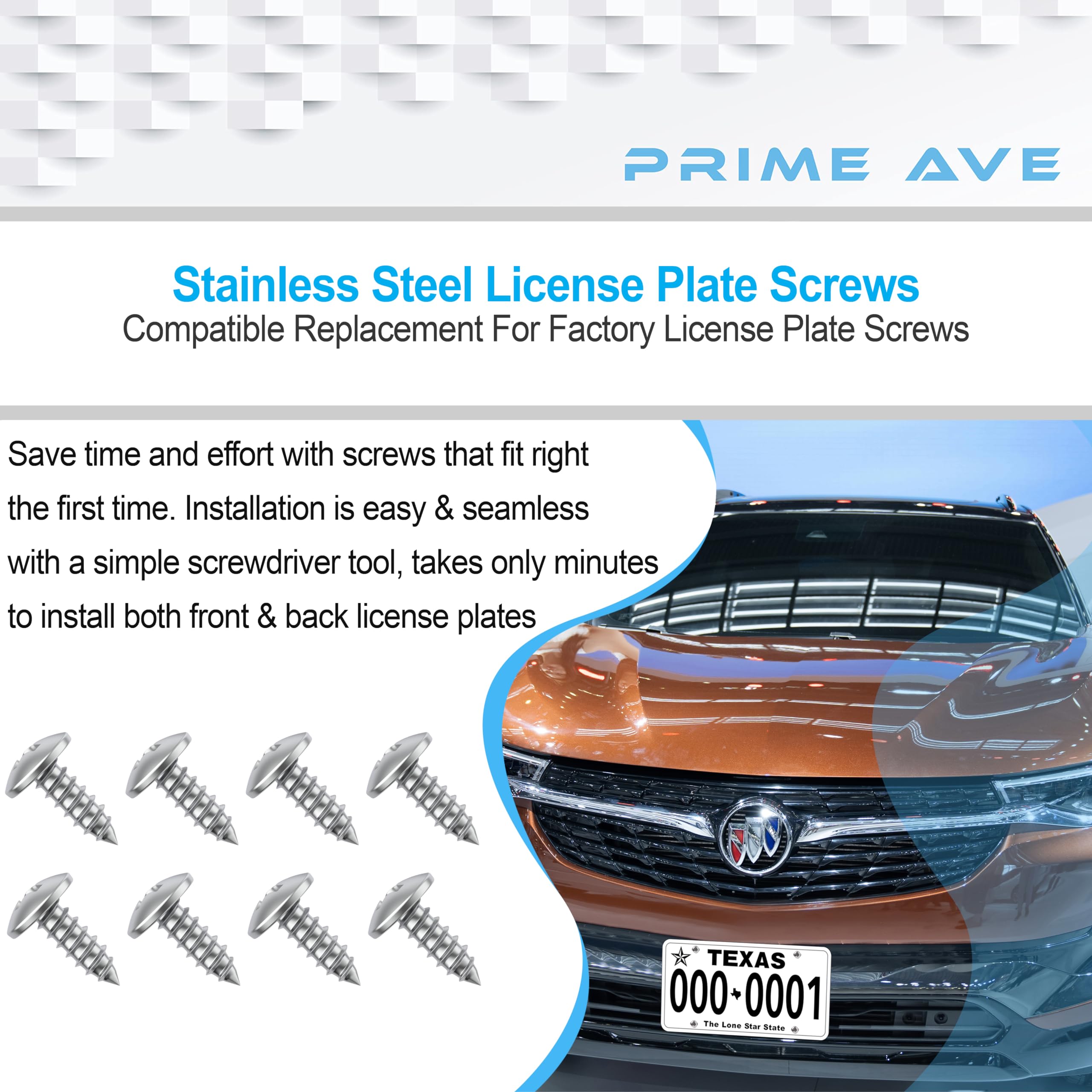 Prime Ave Stainless Steel License Plate Screws For License Plates, Frames, Covers - Rust Proof Licence Plate Screw Set For Front