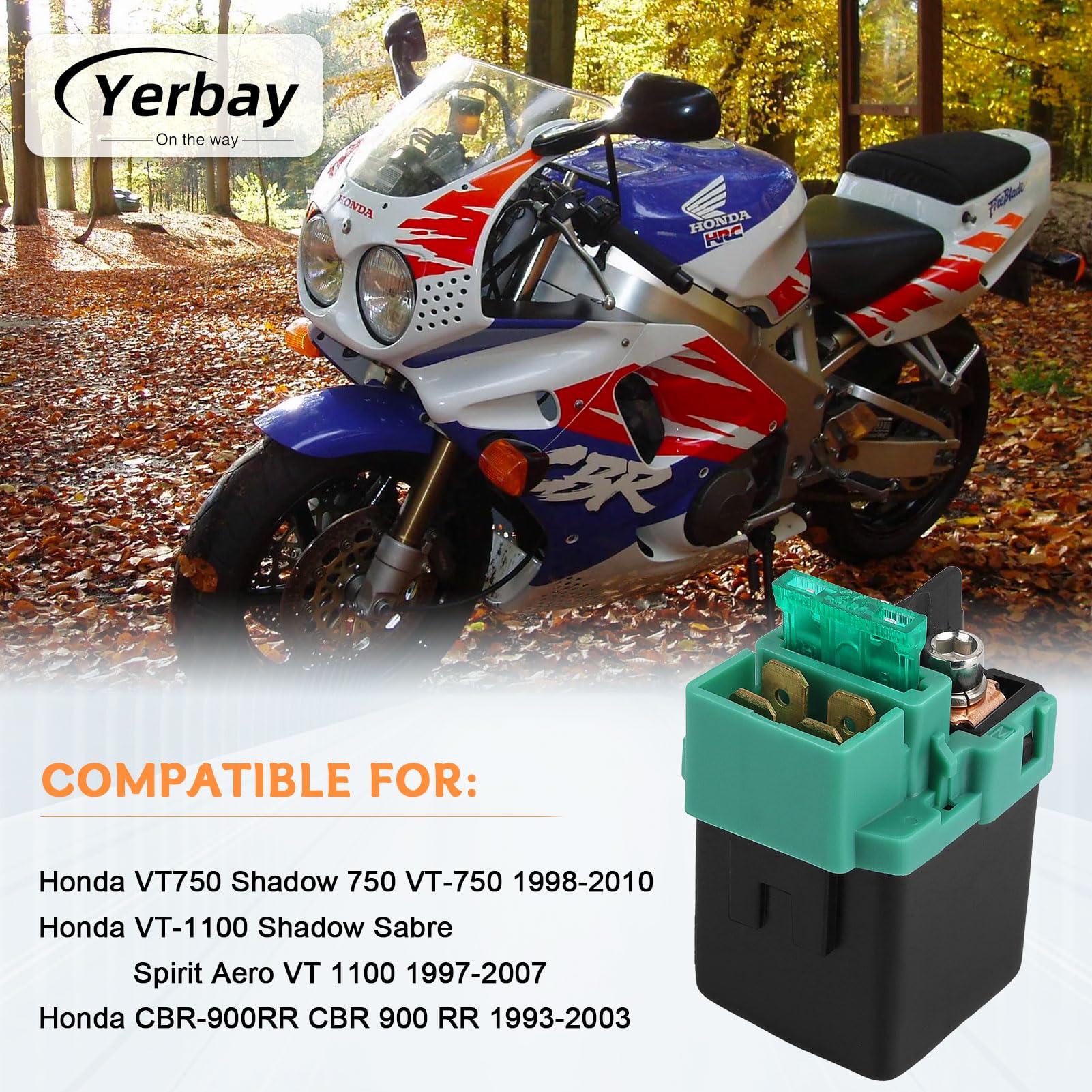 Yerbay Starter Solenoid Relay for Honda Shadow 750/1100 & CBR600RR, Compatible with Kawasaki Vulcan 500/800/900/1500-1700