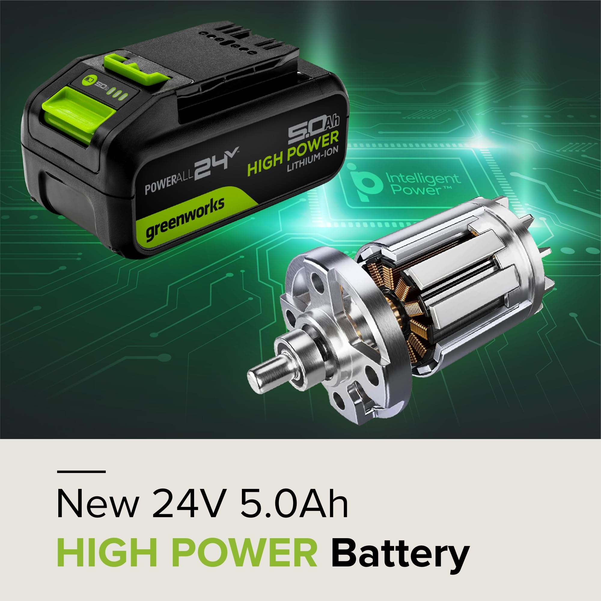 Greenworks 24V 5.0Ah Lithium-Ion Battery - High-Power with 35% Boost, Compatible with 150+ Tools, Black, Model LB24A050