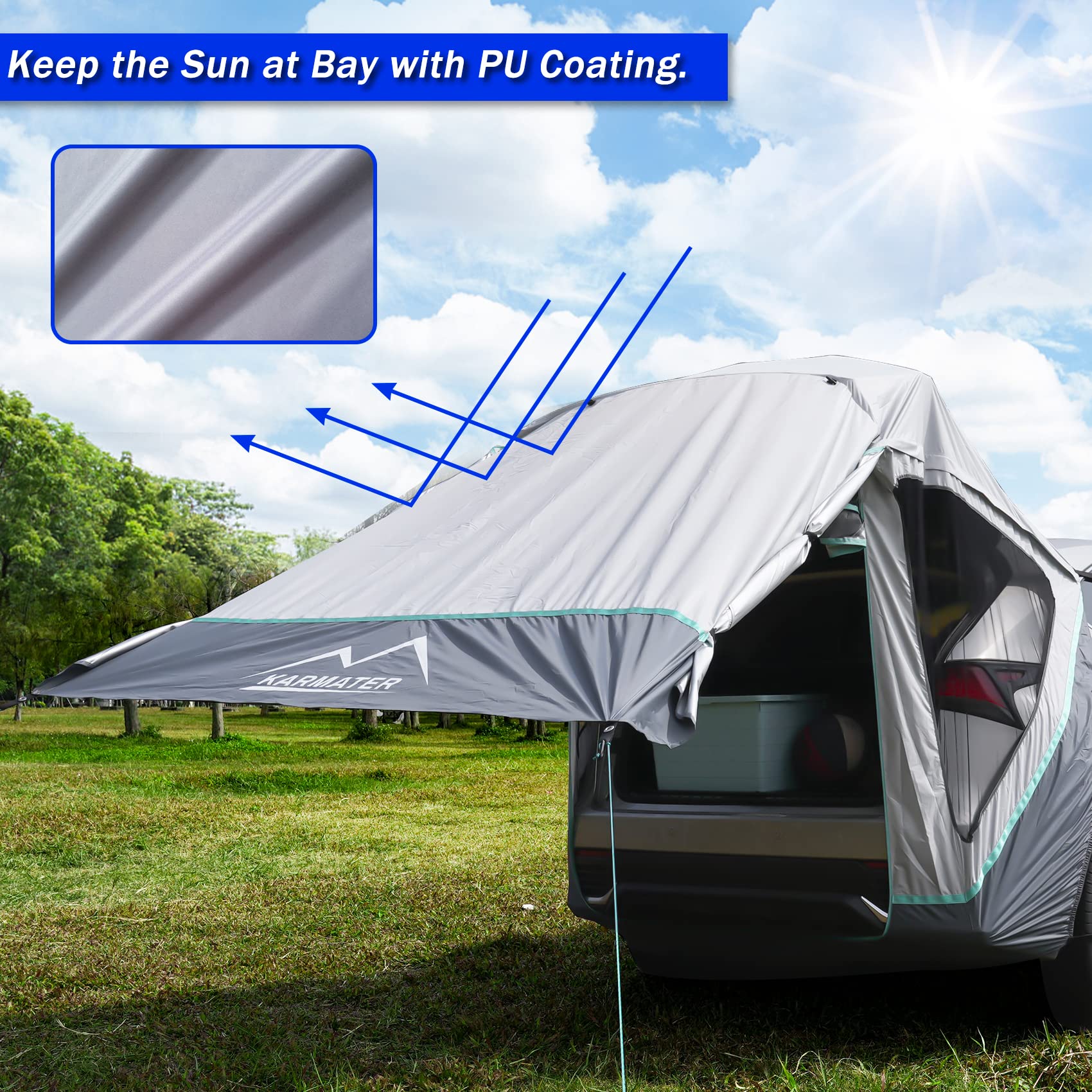 Poles Included SUV Tailgate Tent with Three Sides Awning Shade & Transmittance Mosquito Net, Hatchback Camping Sunproof Car Tent