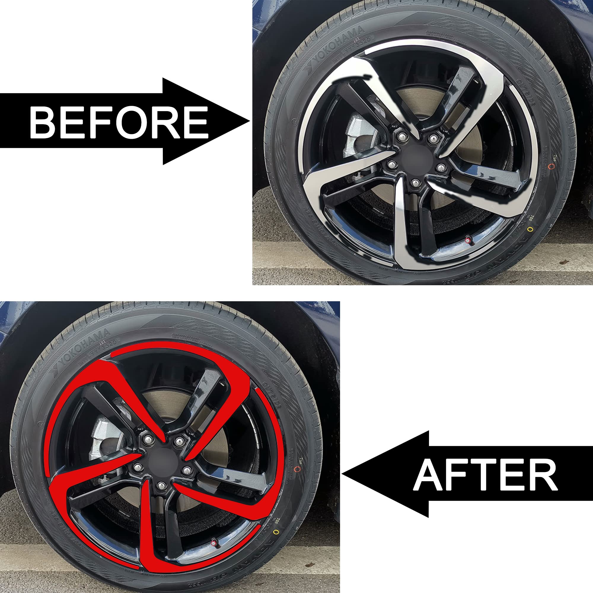 TOMALL Reflective Vinyl Wheel Rim Stripe Decal for Honda Accord 2018-2021, Waterproof, Red, Safety Warning Overlay