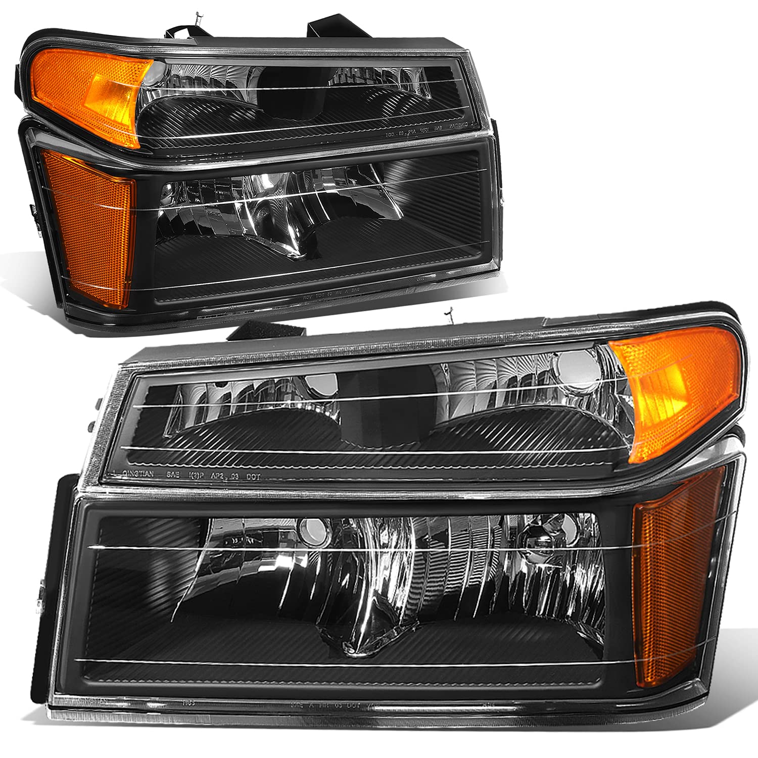 Dna Motoring Hl-Oh-Ccol044P-Bk-Am Black Housing Amber Reflector Headlights Compatible With 04-12 Colorado Canyon