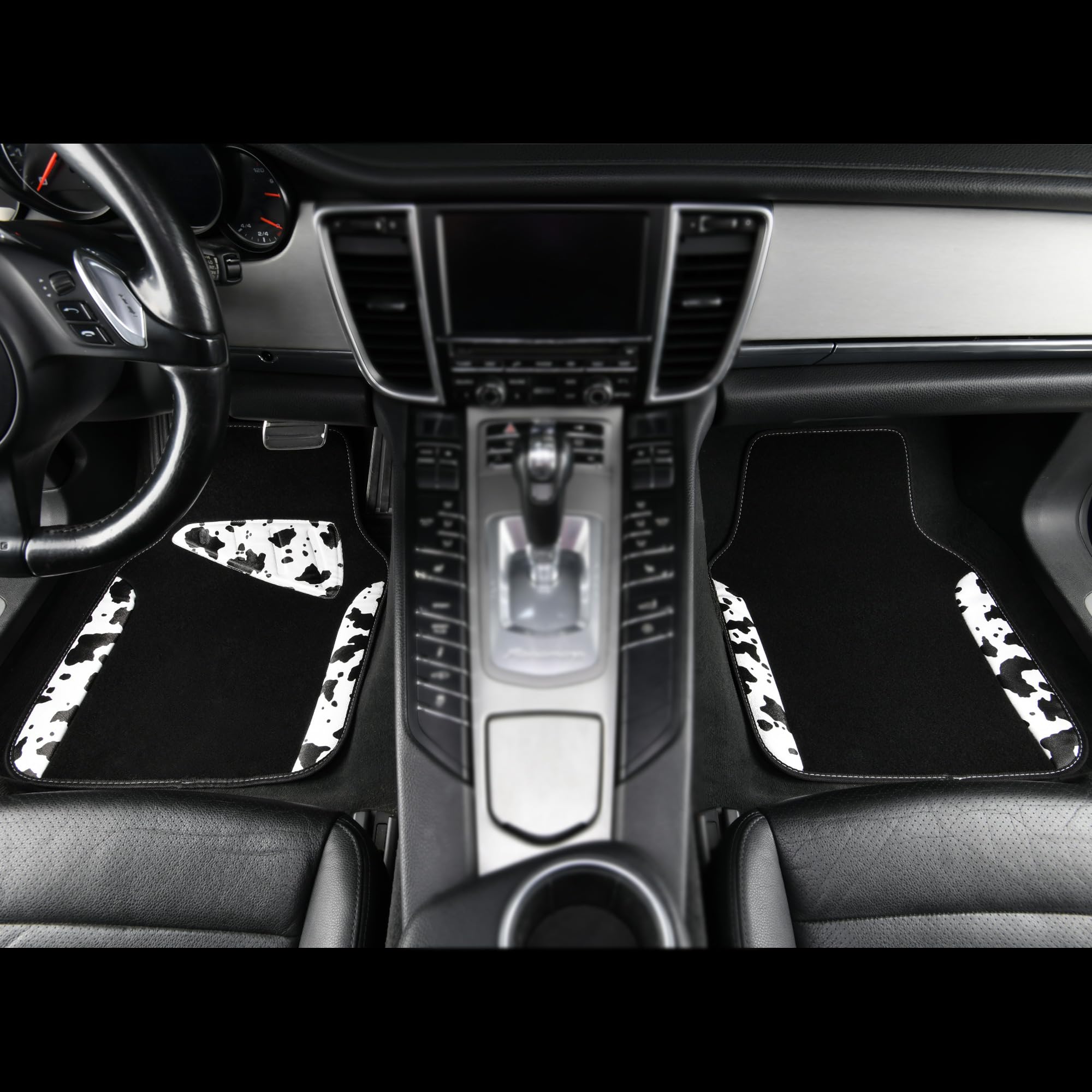Car Pass Waterproof Universal 3Pcs Car Floor Mats, Cow Print Car Mats Fit For Suv,Vans,Sedans, Trucks,Set Of Vehicles Car Carpet