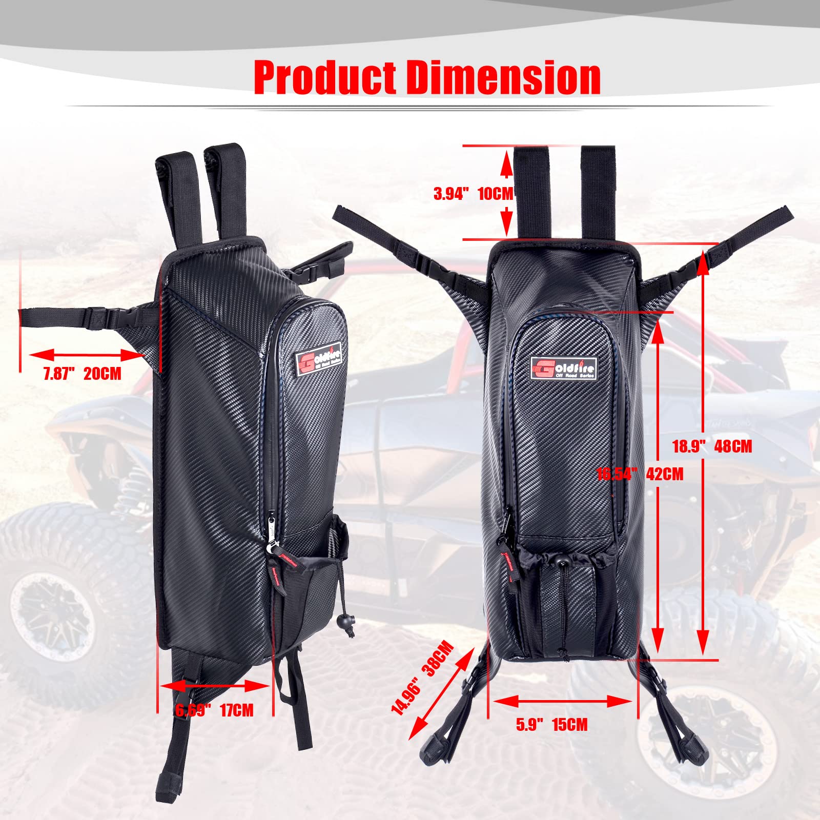 Goldfire UTV Between Seat Shoulder Bag - Black Vinyl, One Size - Kawasaki Teryx KRX 1000 Accessories, Offroad Center Cab Pack
